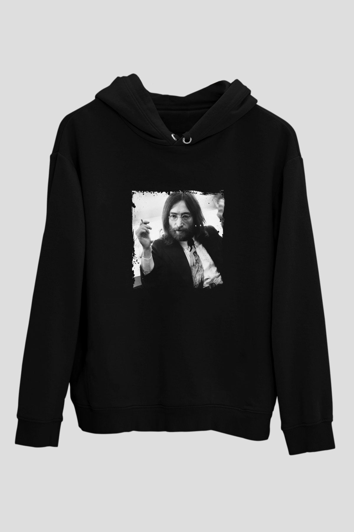 John Lennon Baskılı Unisex Siyah Hoodie