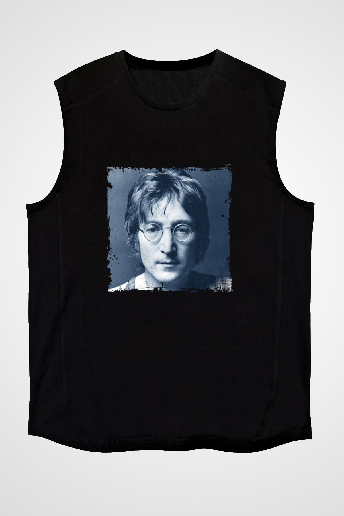John Lennon Baskılı Unisex Siyah Kolsuz Tişört
