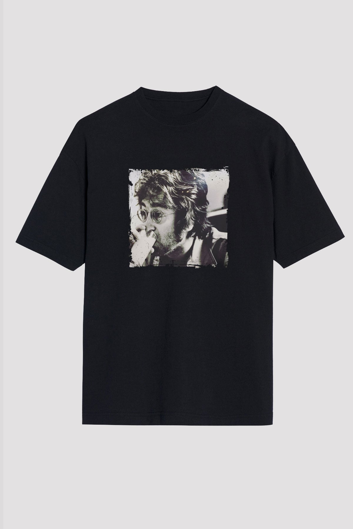 John Lennon Baskılı Unisex Siyah Oversize Tişört