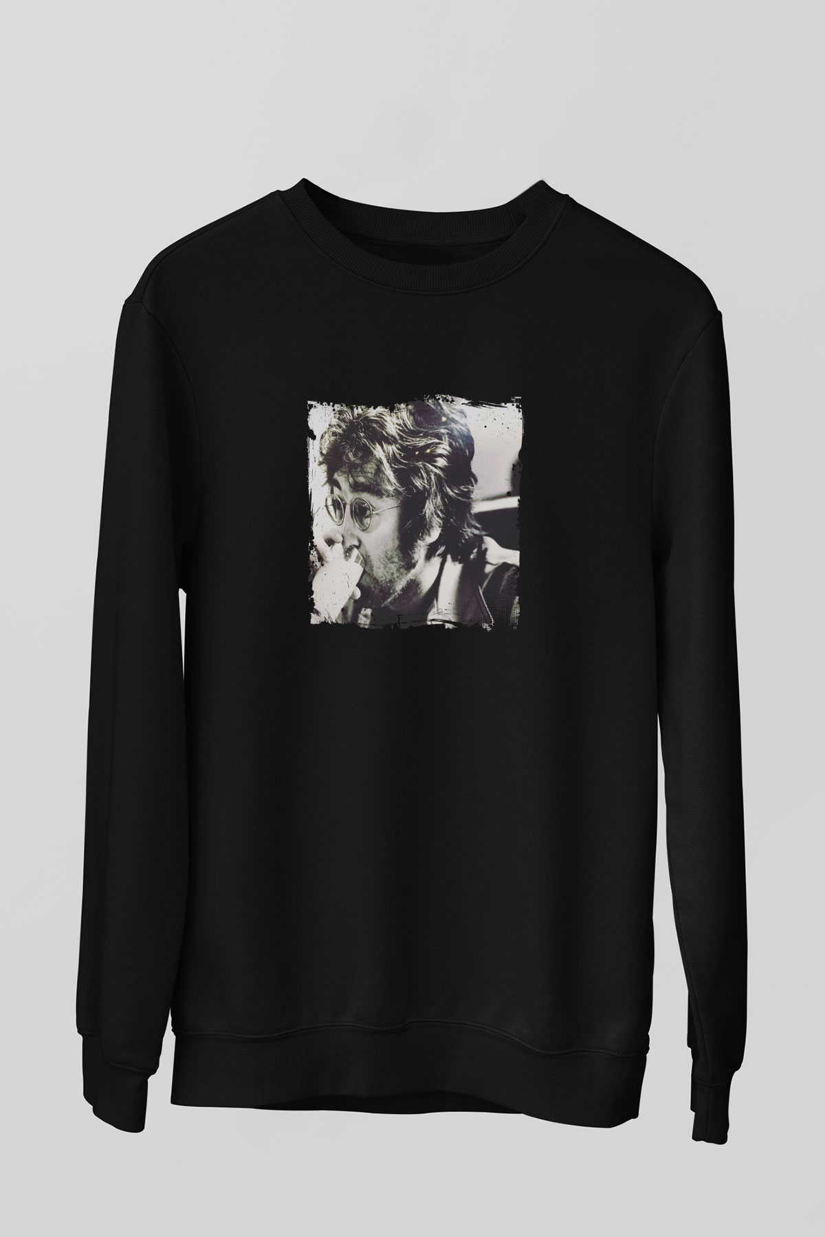 John Lennon Baskılı Unisex Siyah Sweatshirt