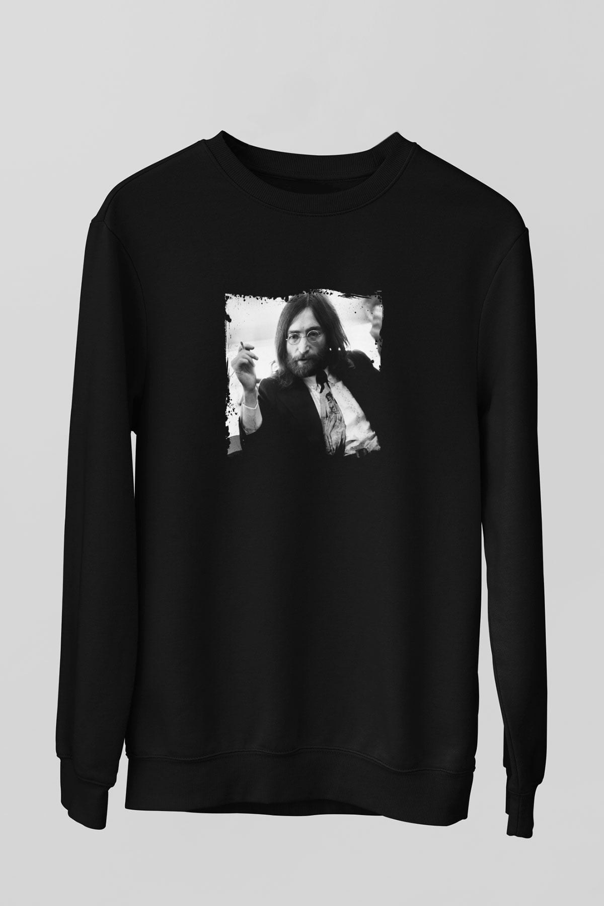 John Lennon Baskılı Unisex Siyah Sweatshirt