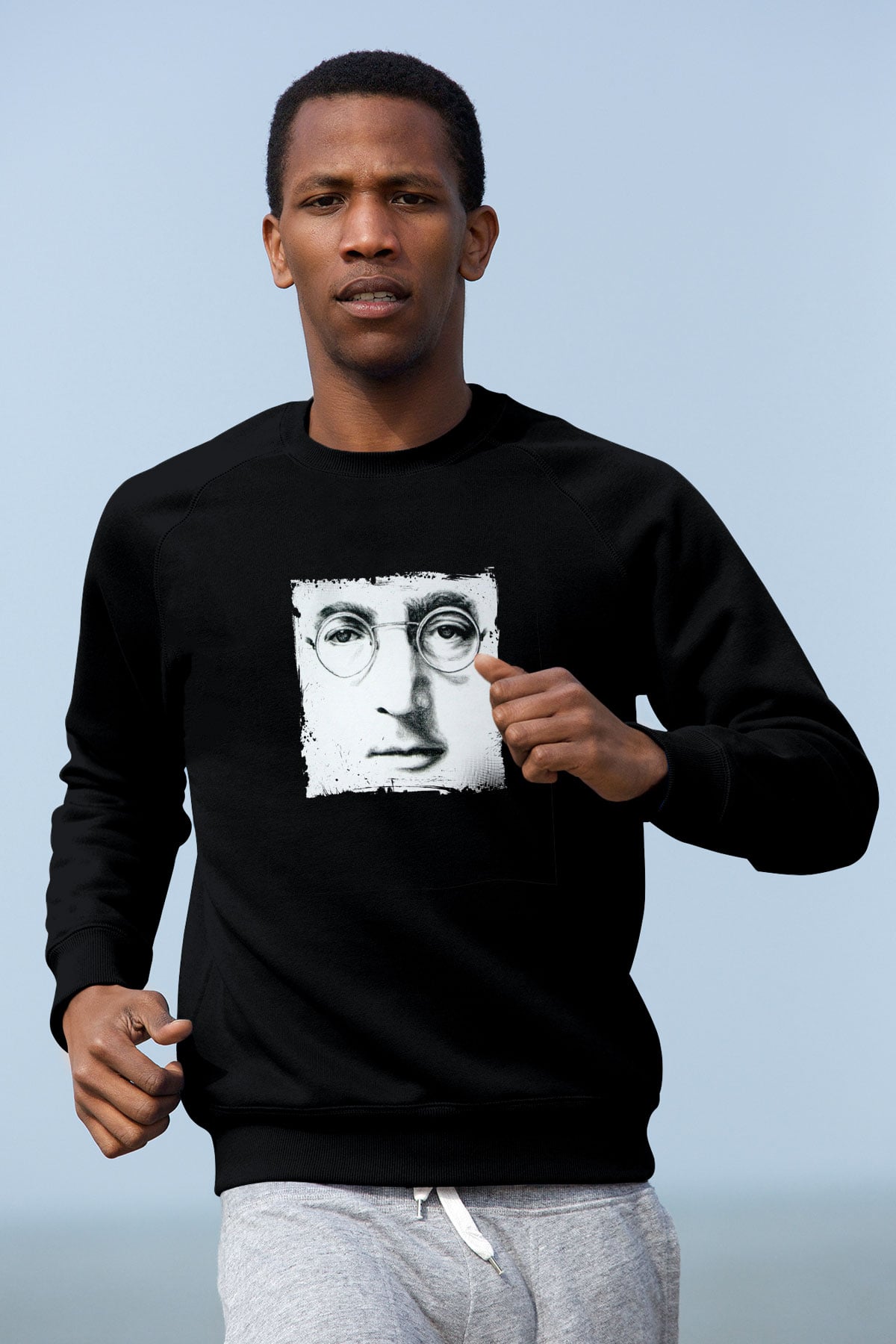 John Lennon Baskılı Unisex Siyah Sweatshirt