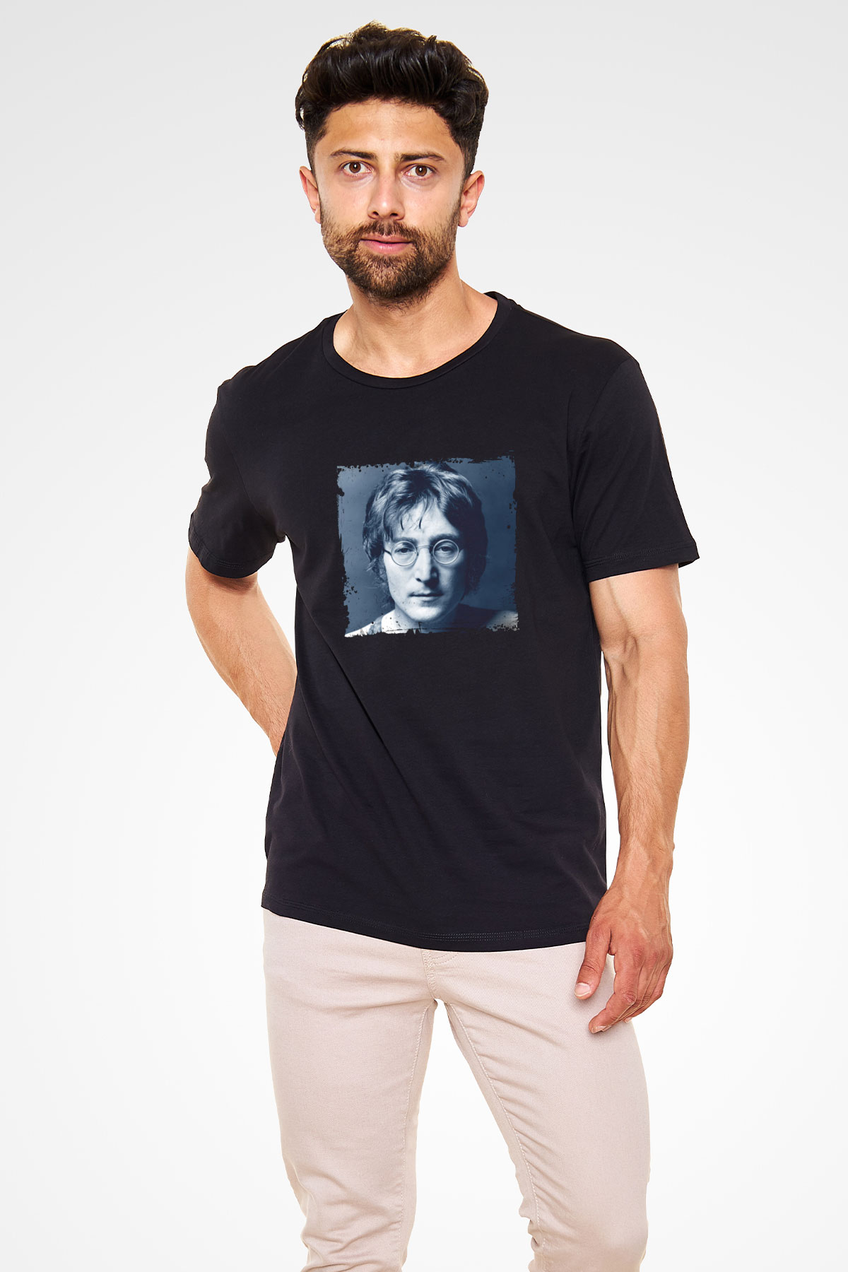 John Lennon Baskılı Unisex Siyah Tişört