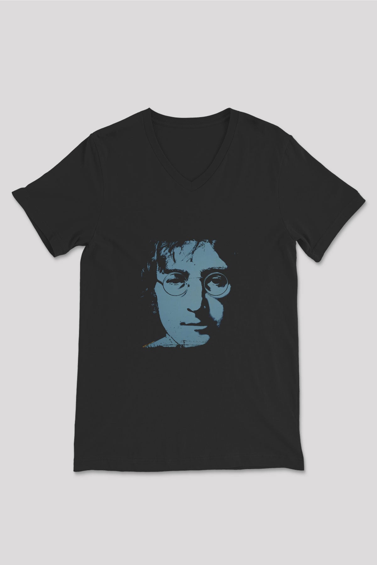 John Lennon Baskılı Unisex Siyah V Yaka Tişört