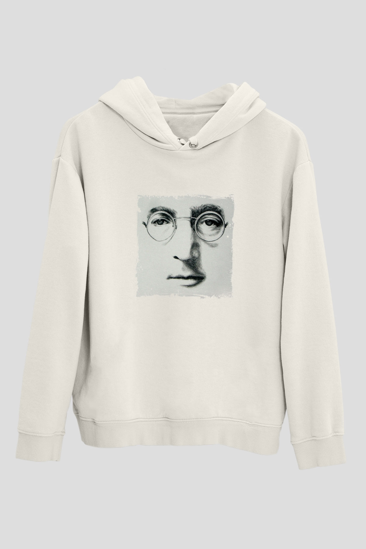 John Lennon Unisex Baskılı Beyaz Kapüşonlu Sweatshirt
