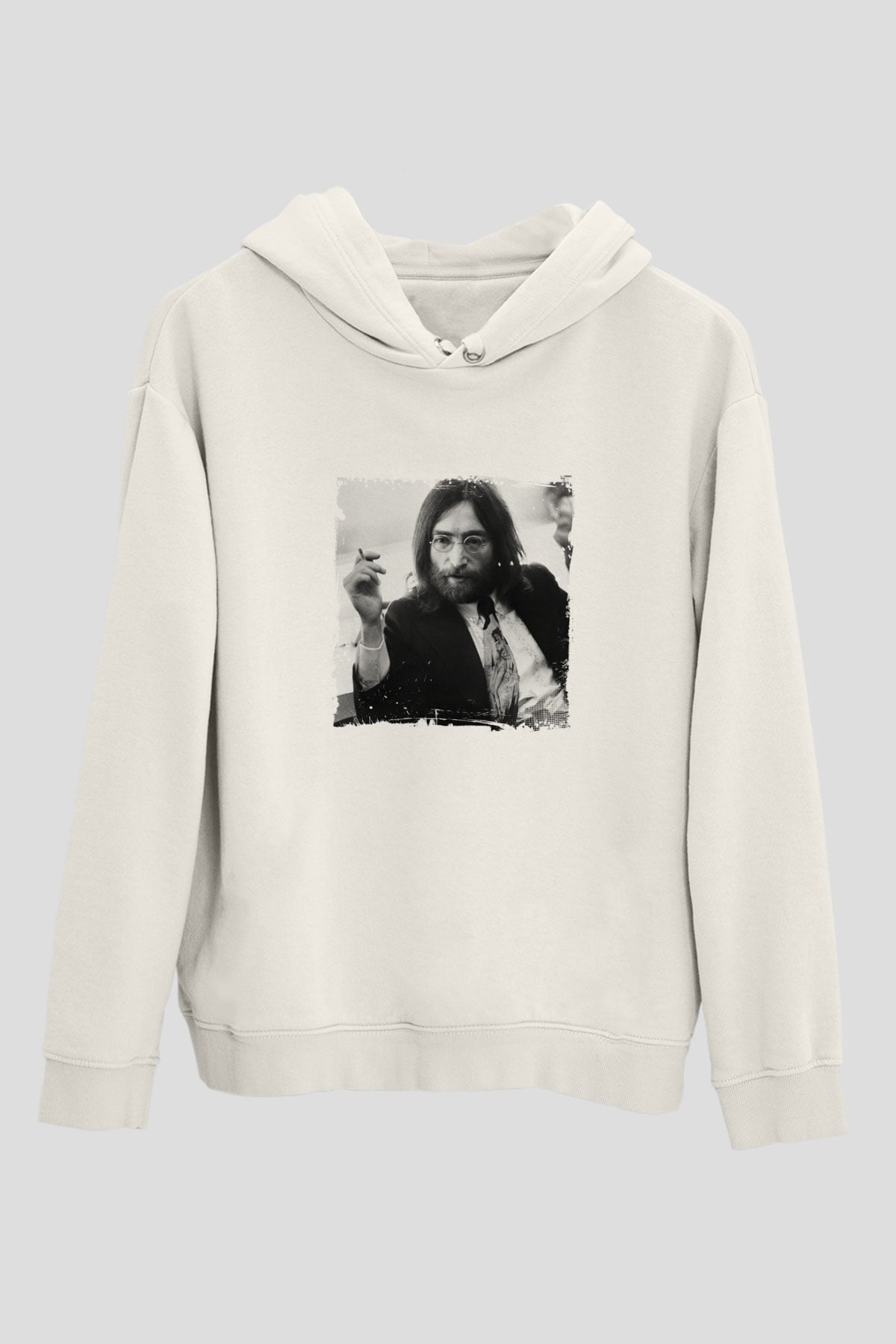 John Lennon Unisex Baskılı Beyaz Kapüşonlu Sweatshirt