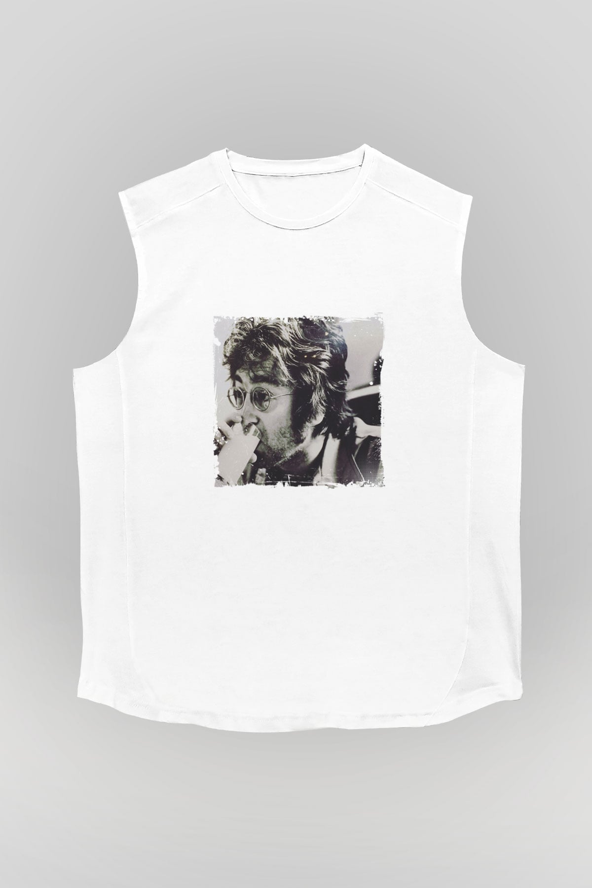 John Lennon Unisex Baskılı Beyaz Kolsuz Tişört