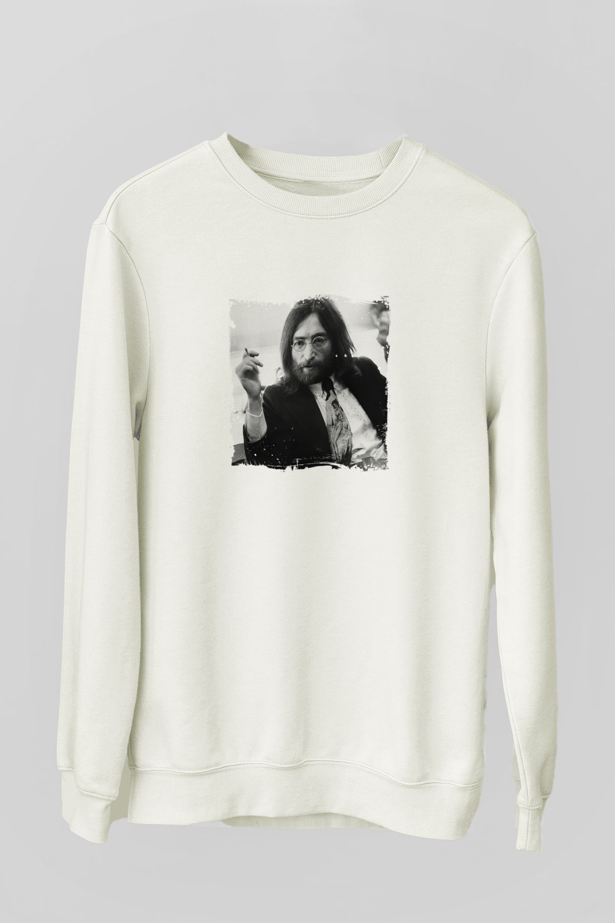 John Lennon Unisex Baskılı Beyaz Sweatshirt