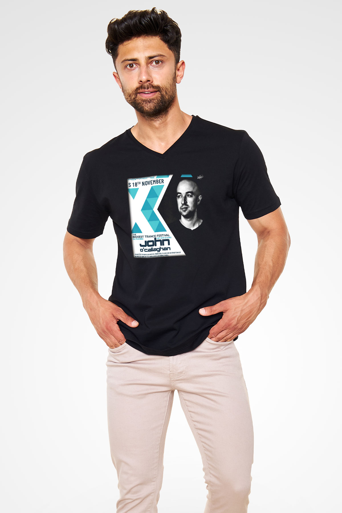 John O'callaghan Siyah Unisex V Yaka Tişört T-Shirt