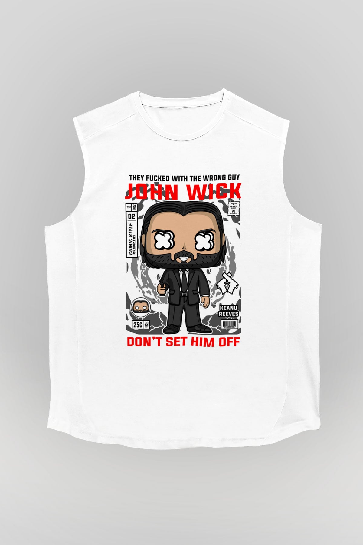 John Wick Baskılı Unisex Beyaz Kolsuz Tişört