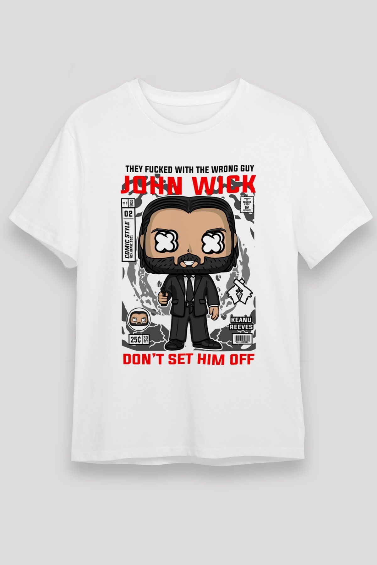 John Wick Baskılı Unisex Beyaz Tişört