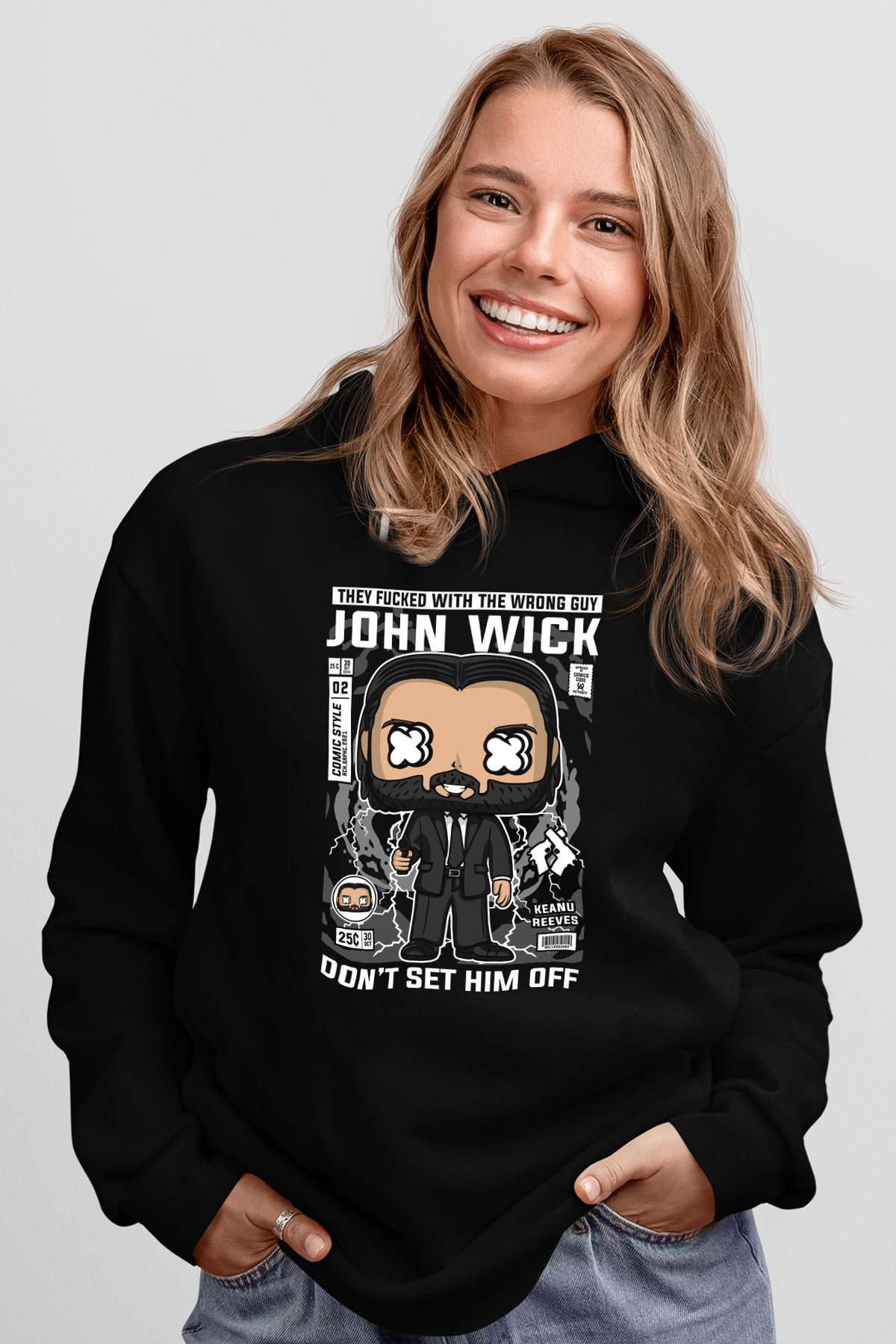 John Wick Baskılı Unisex Siyah Hoodie