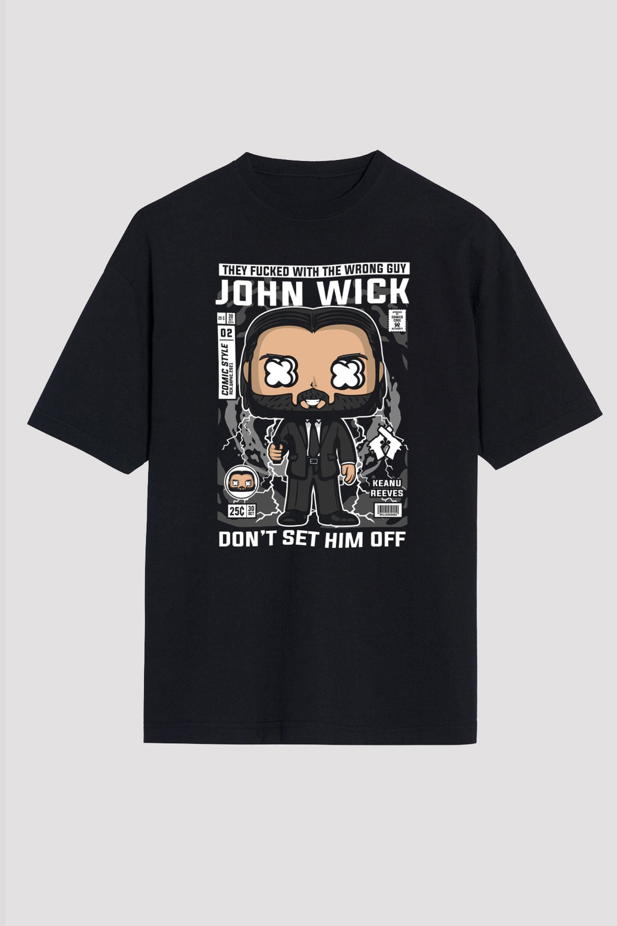 John Wick Baskılı Unisex Siyah Oversize Tişört