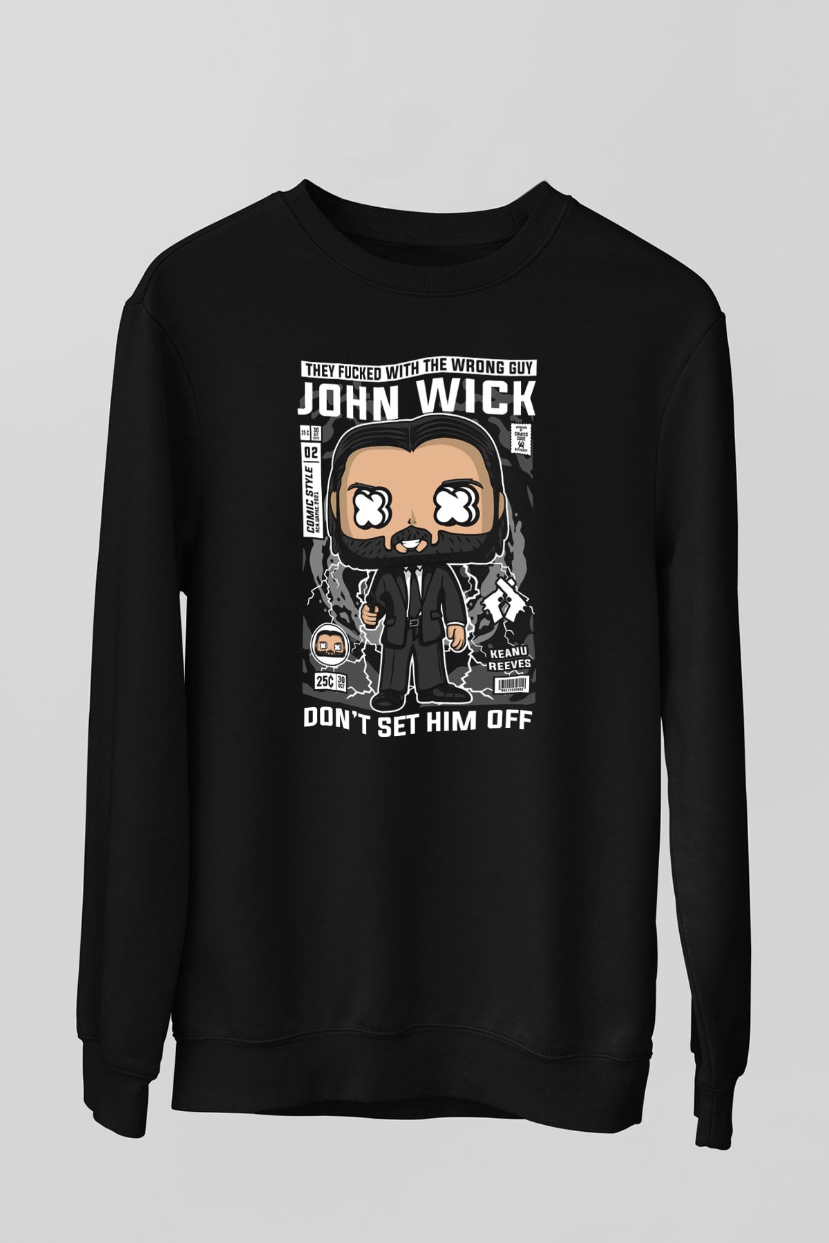 John Wick Baskılı Unisex Siyah Sweatshirt