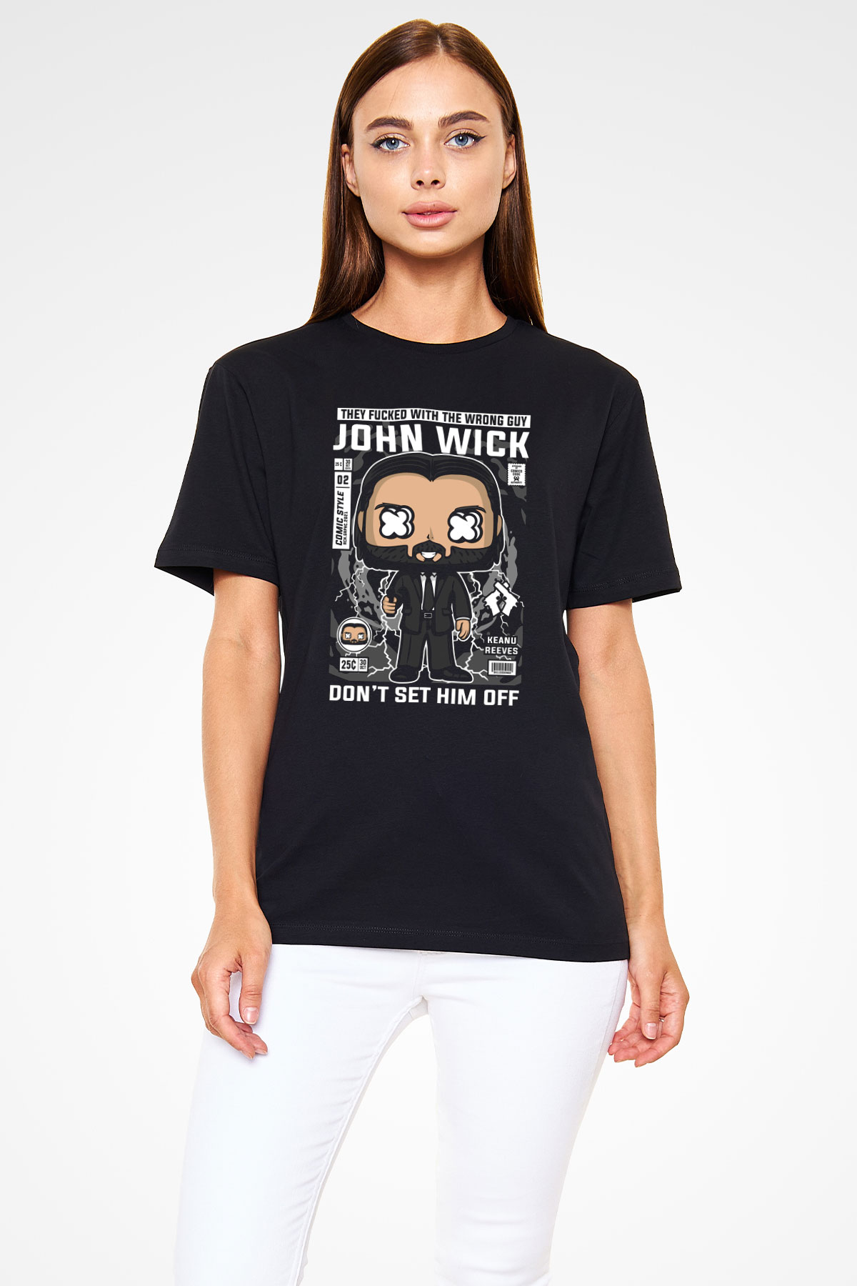 John Wick Baskılı Unisex Siyah Tişört