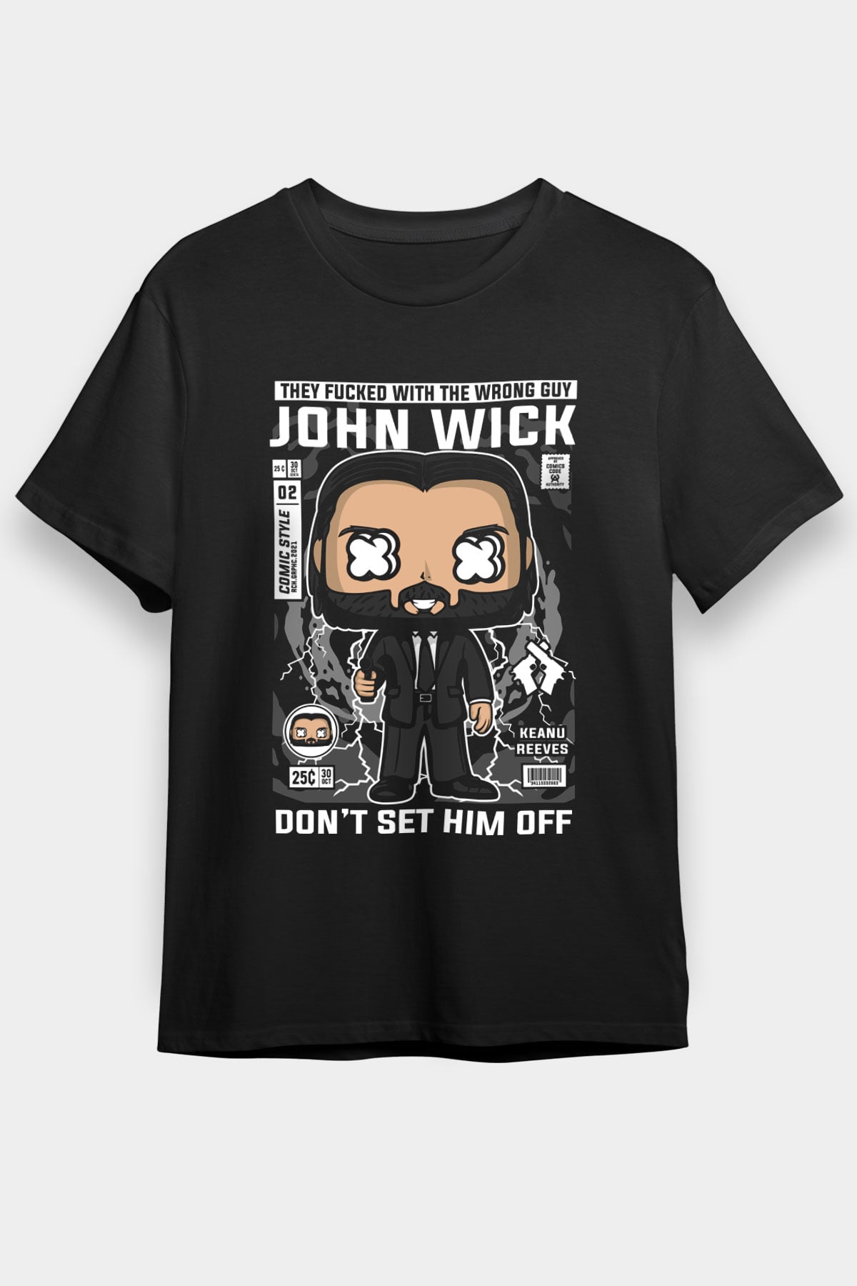 John Wick Baskılı Unisex Siyah Tişört