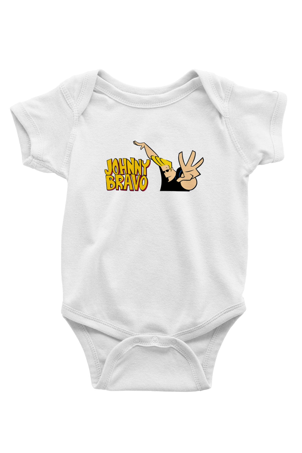Johnny Bravo Baskılı Beyaz Unisex Bebek Body - Zıbın