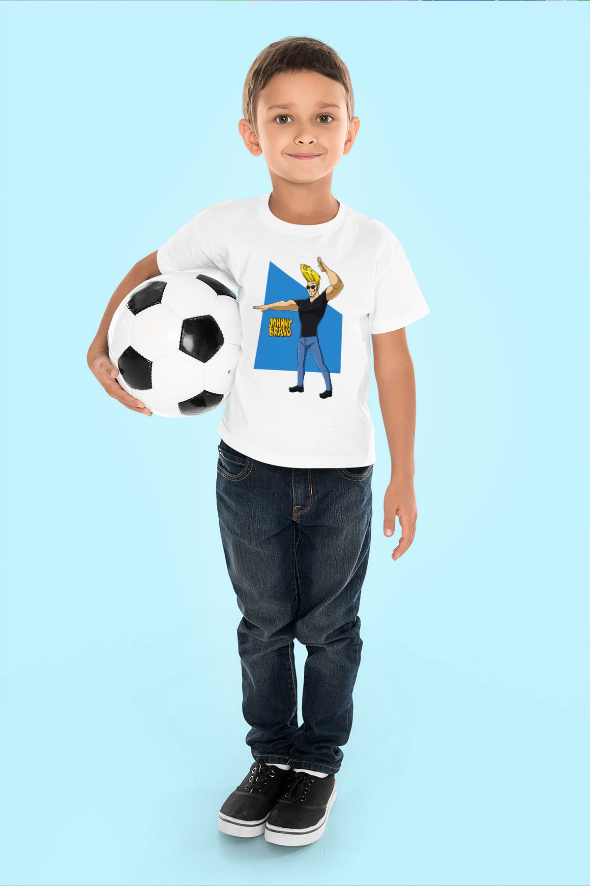 Johnny Bravo Beyaz Unisex Çocuk Tişört