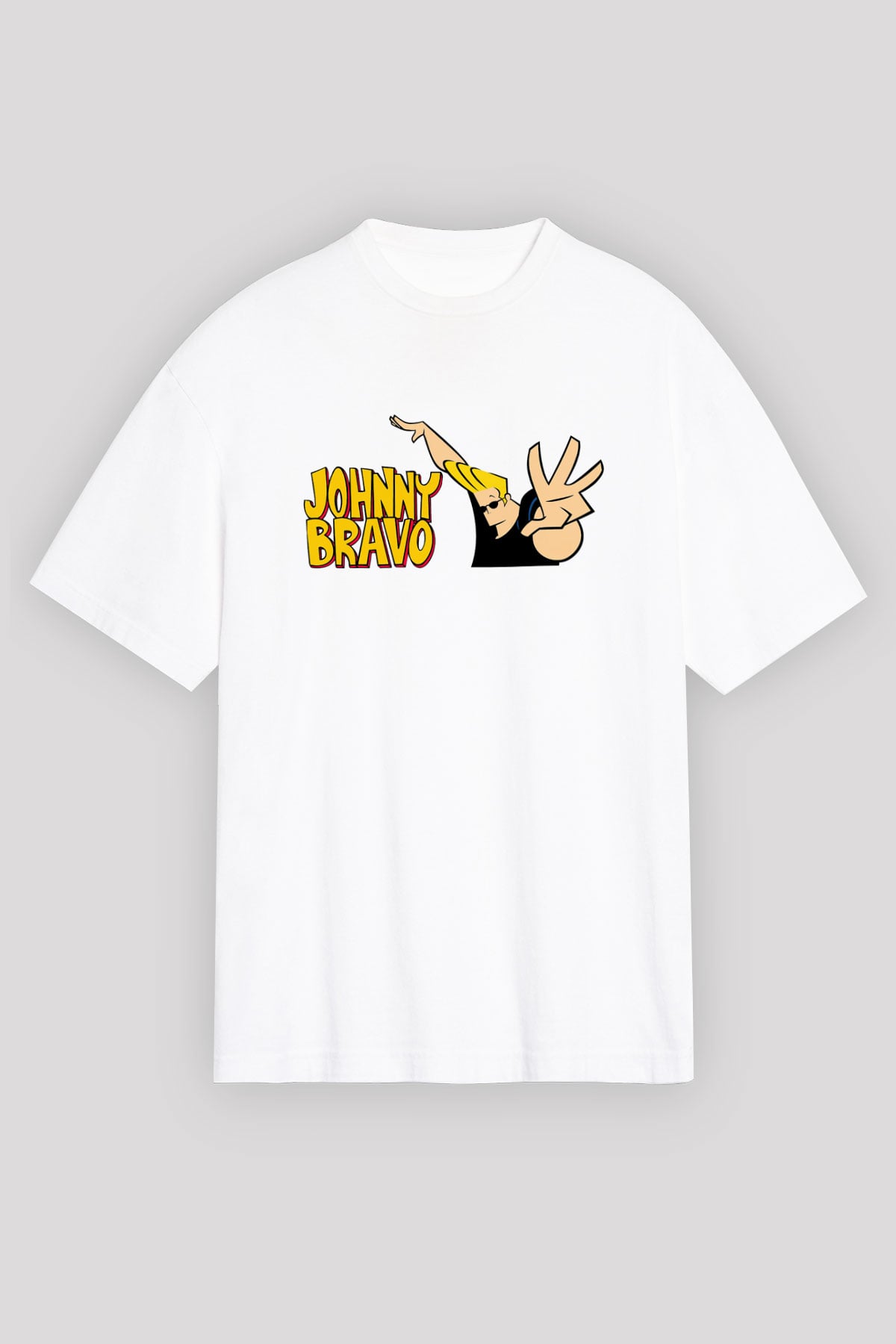 Johnny Bravo Beyaz Unisex Oversize Tişört T-Shirt