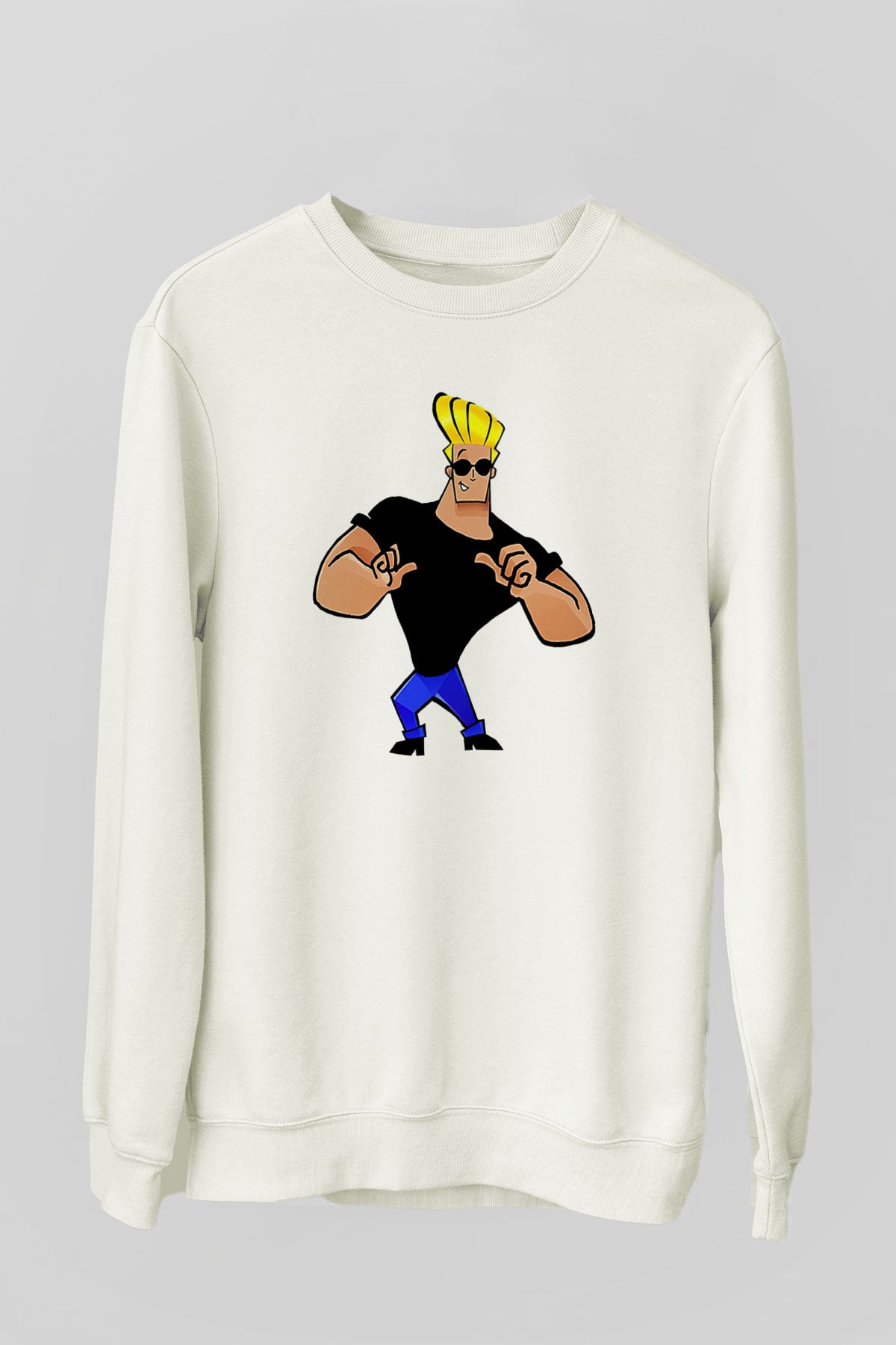 Johnny Bravo Beyaz Unisex Sweatshirt