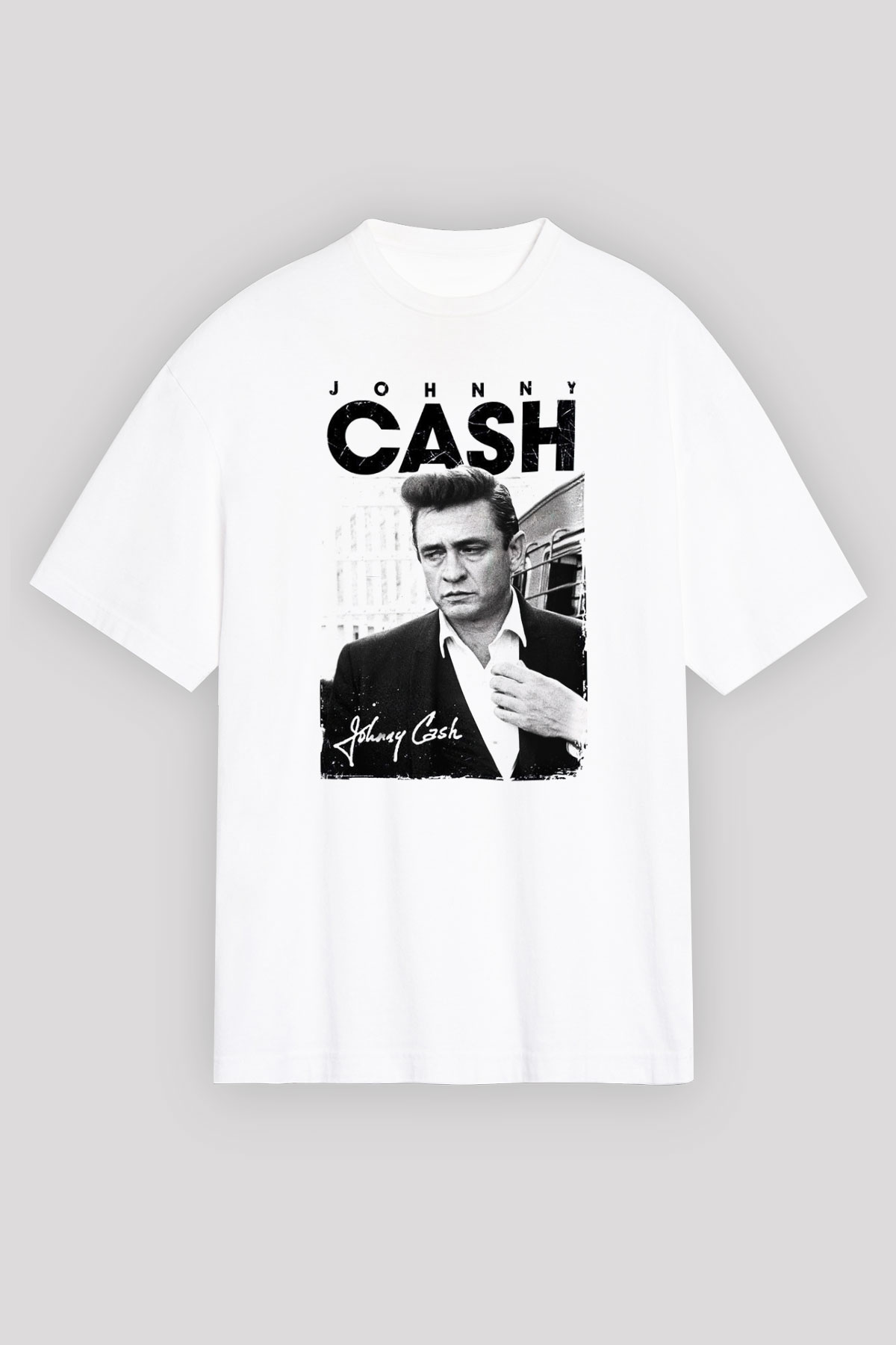 Johnny Cash Beyaz Unisex Oversize Tişört T-Shirt