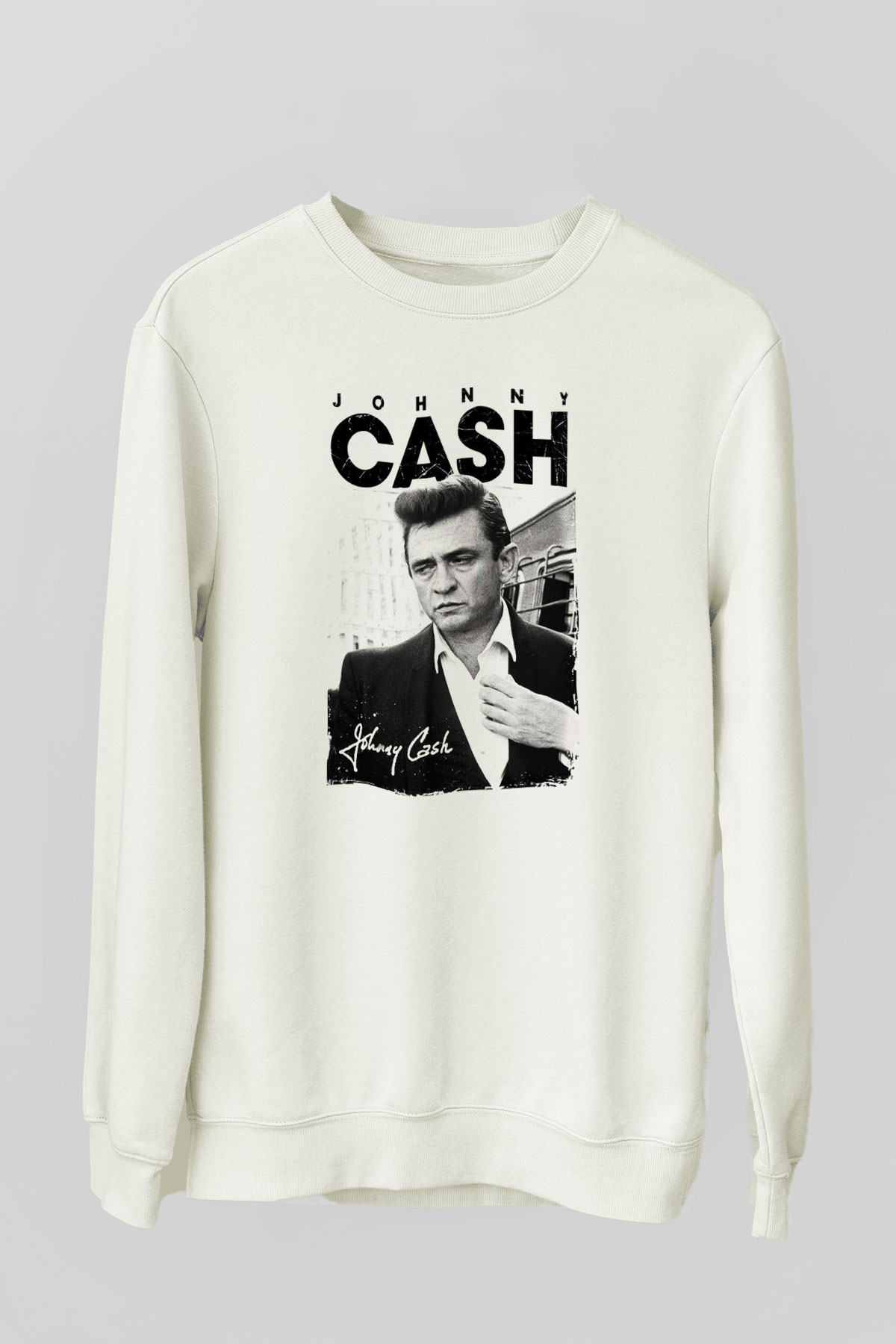 Johnny Cash Beyaz Unisex Sweatshirt