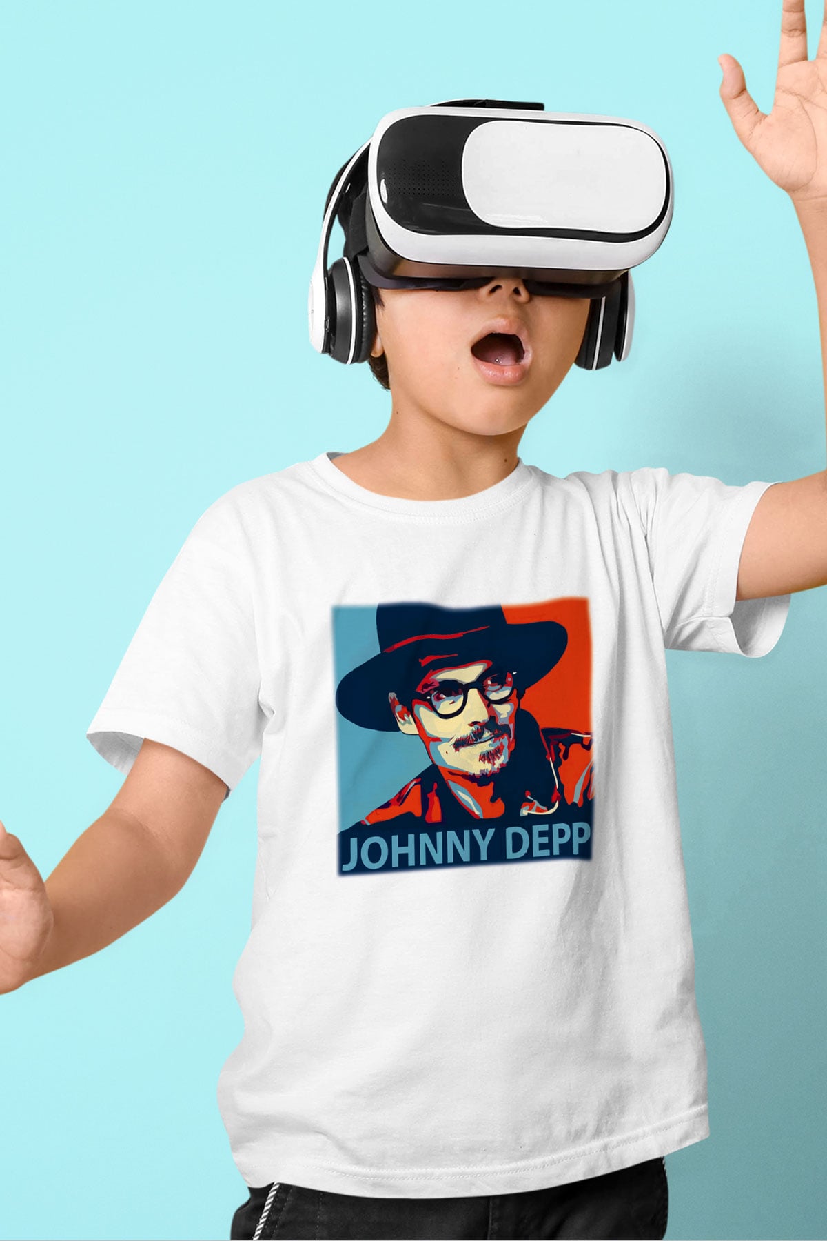 Johnny Depp Baskılı Beyaz Unisex Çocuk Tişört