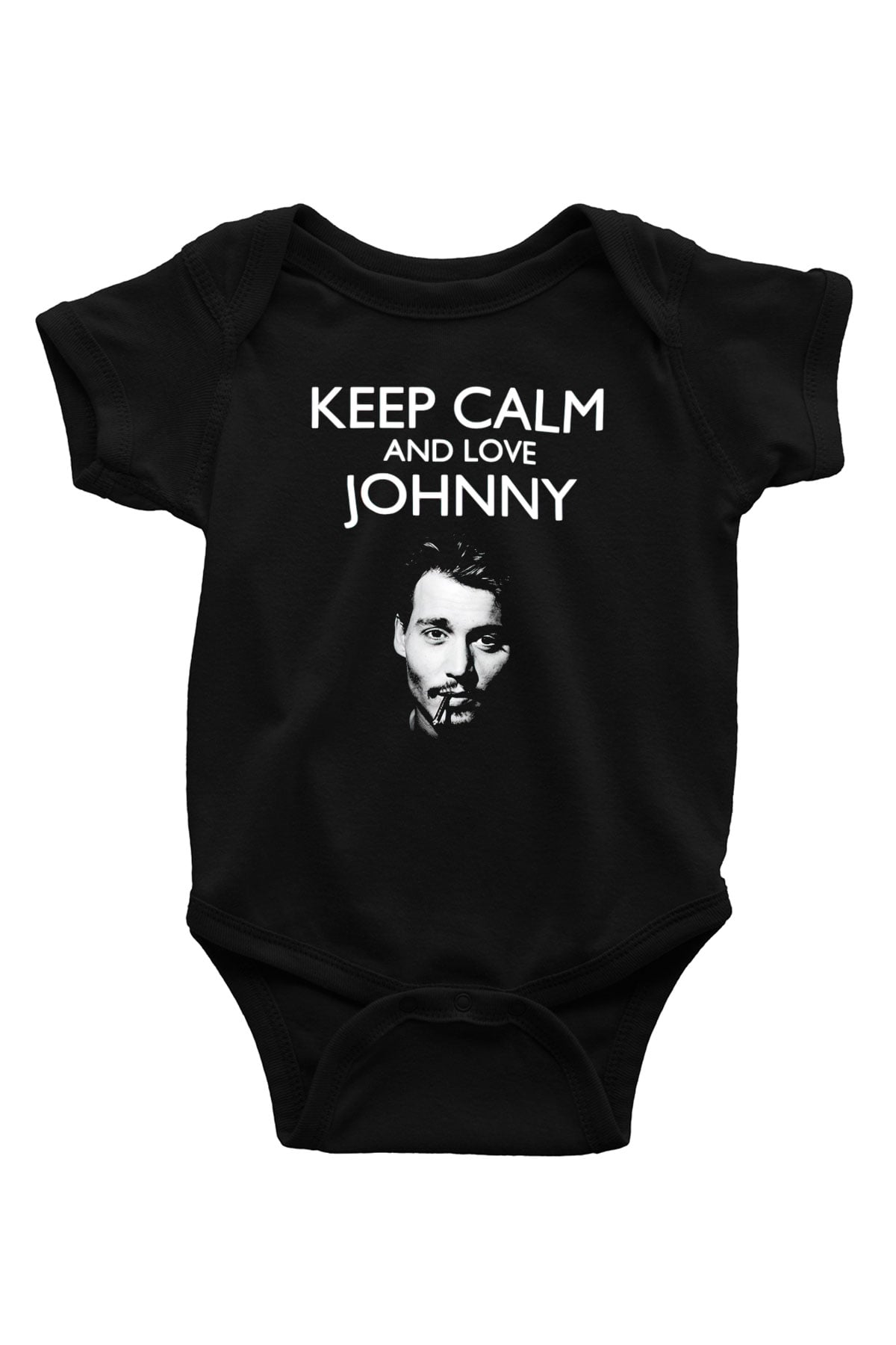 Johnny Depp Baskılı Siyah Bebek Body - Zıbın