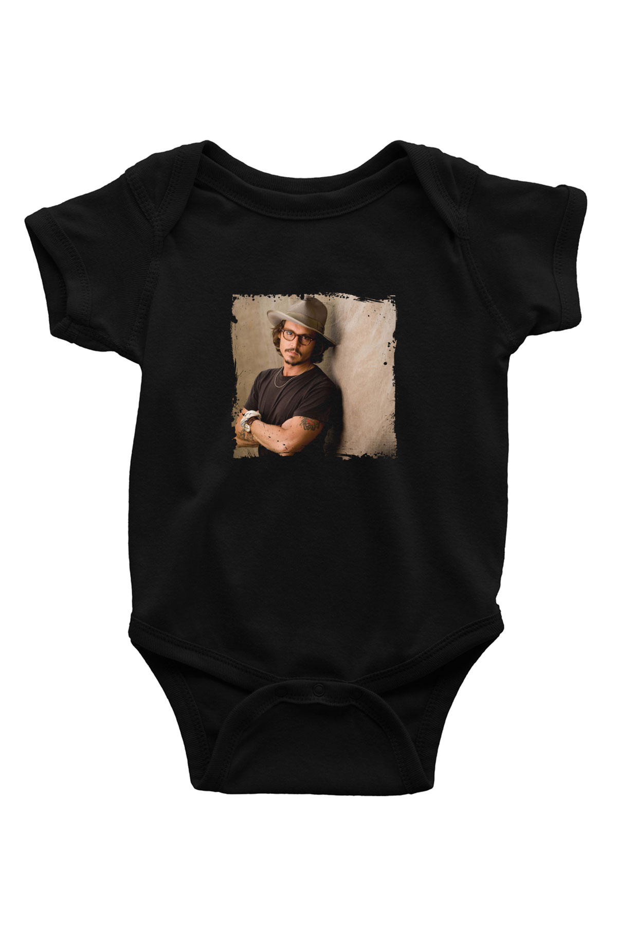 Johnny Depp Baskılı Unisex Siyah Bebek Body - Zıbın
