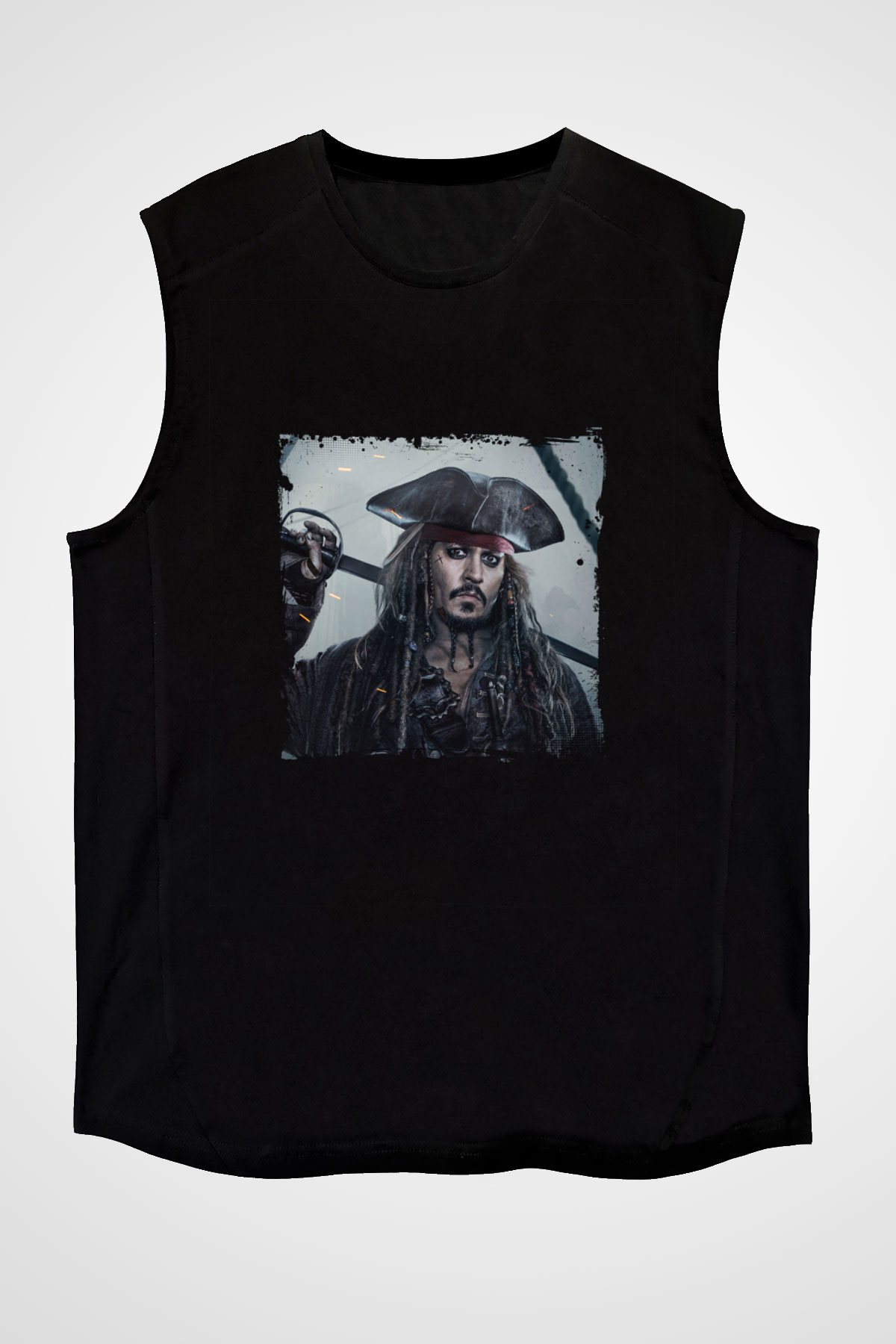 Johnny Depp Baskılı Unisex Siyah Kolsuz Tişört