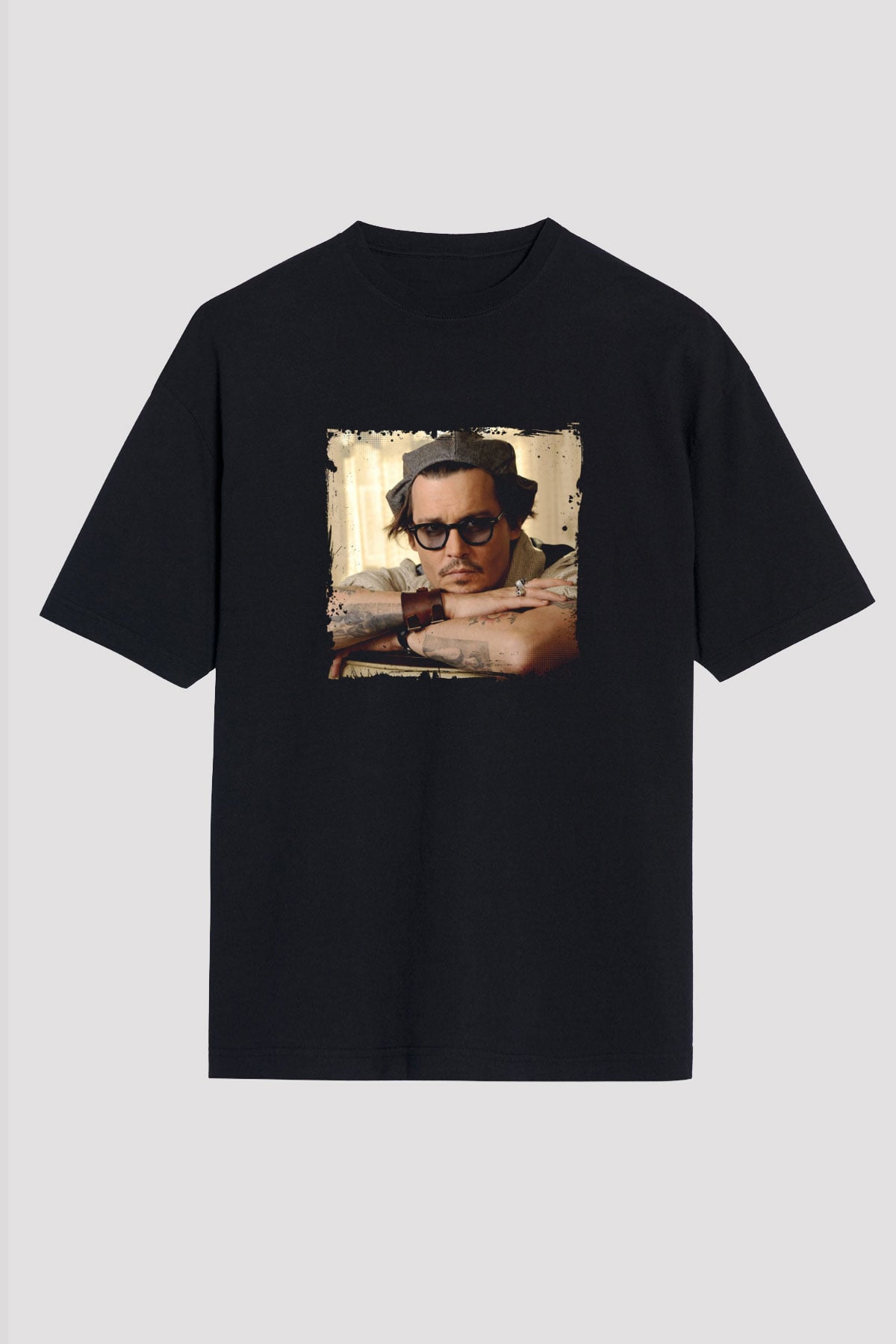 Johnny Depp Baskılı Unisex Siyah Oversize Tişört