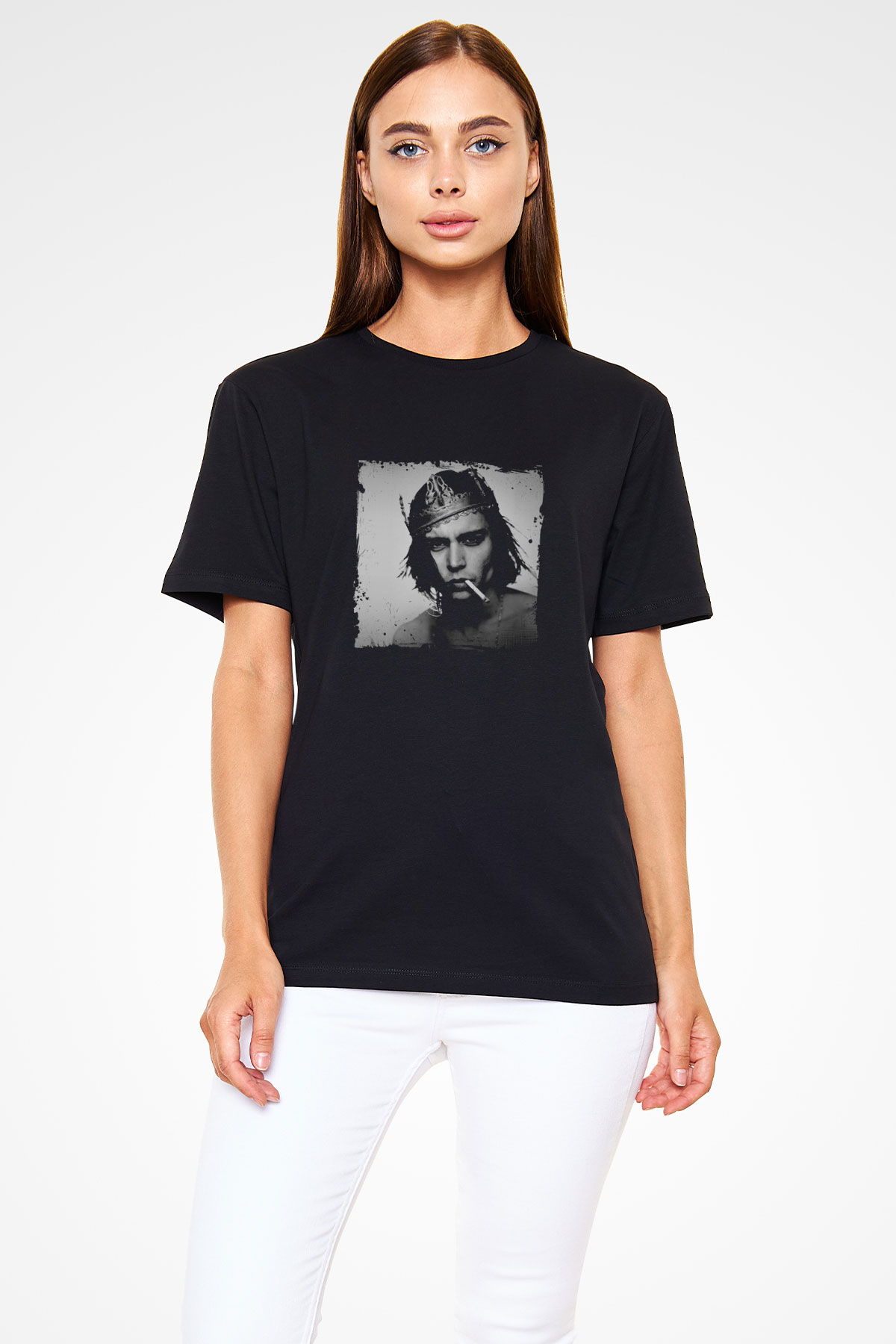 Johnny Depp Baskılı Unisex Siyah Tişört