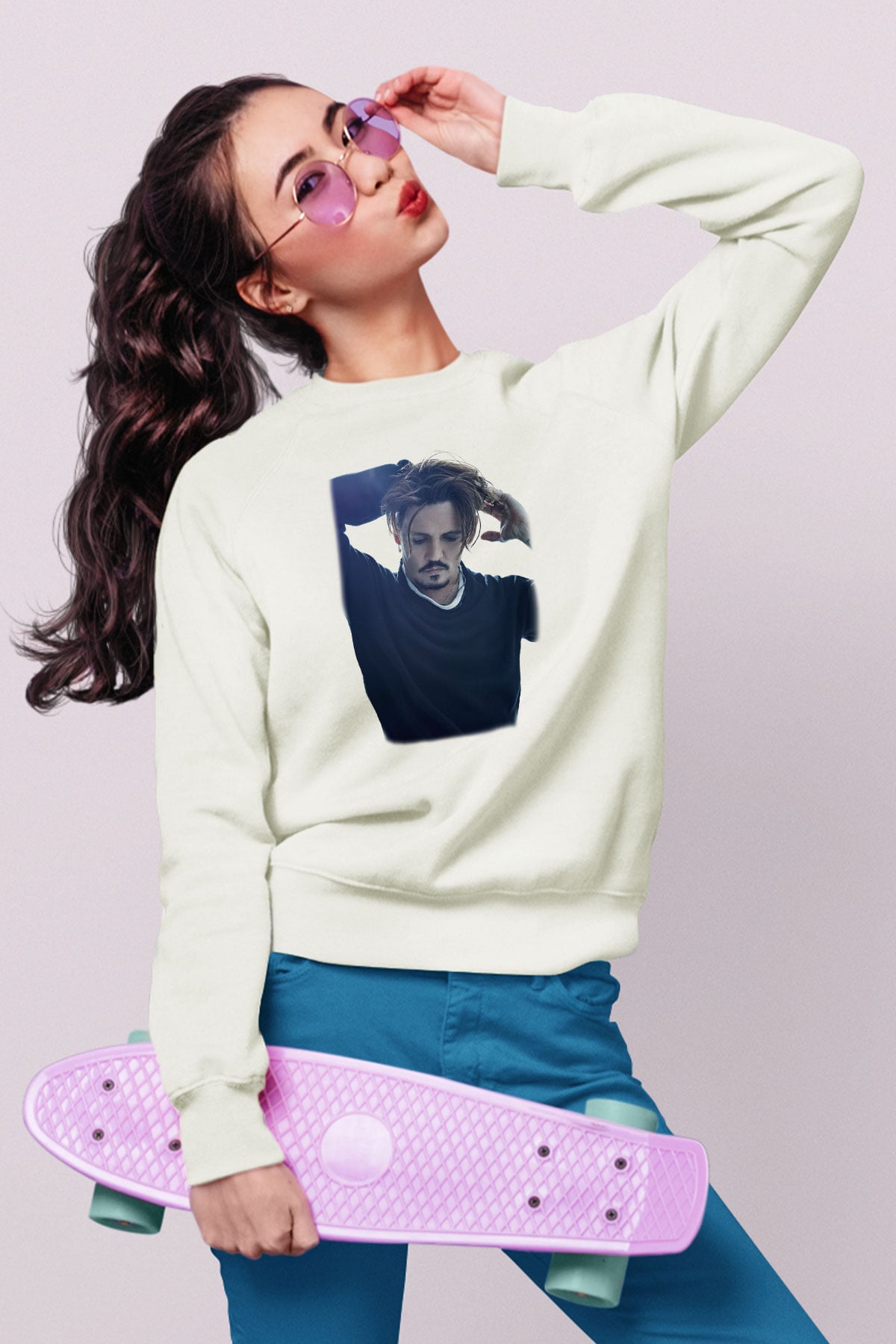 Johnny Depp Beyaz Unisex Sweatshirt