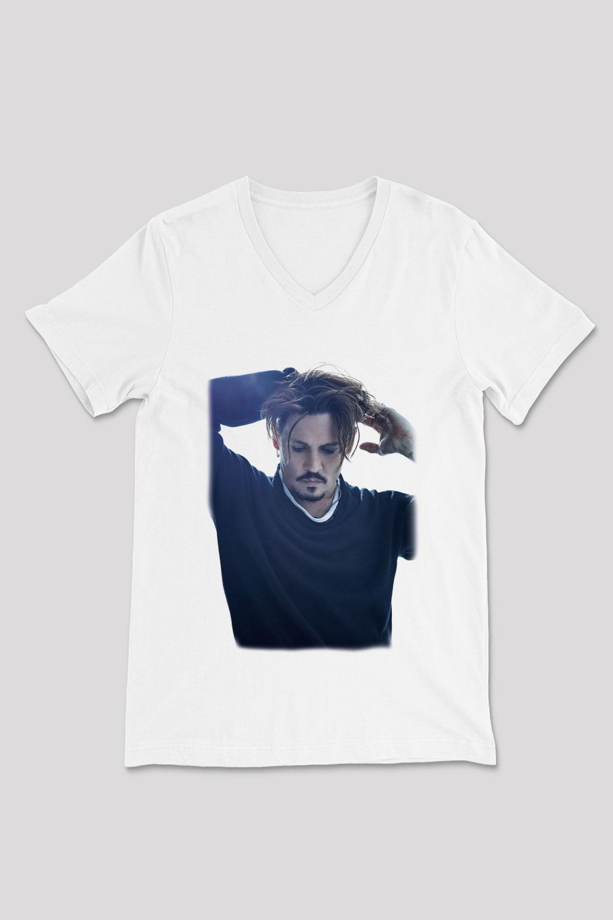 Johnny Depp Beyaz Unisex V Yaka Tişört T-Shirt