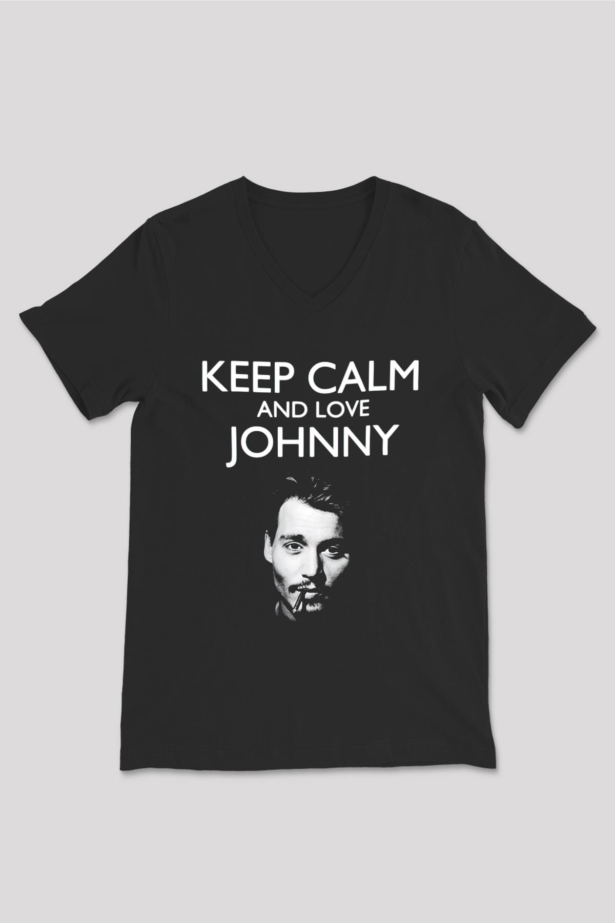 Johnny Depp Siyah Unisex V Yaka Tişört T-Shirt