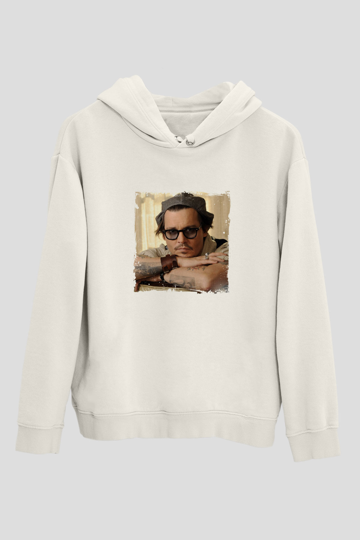 Johnny Depp Unisex Baskılı Beyaz Kapüşonlu Sweatshirt