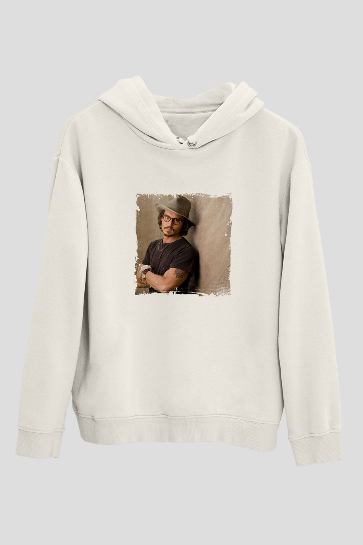 Johnny Depp Unisex Baskılı Beyaz Kapüşonlu Sweatshirt
