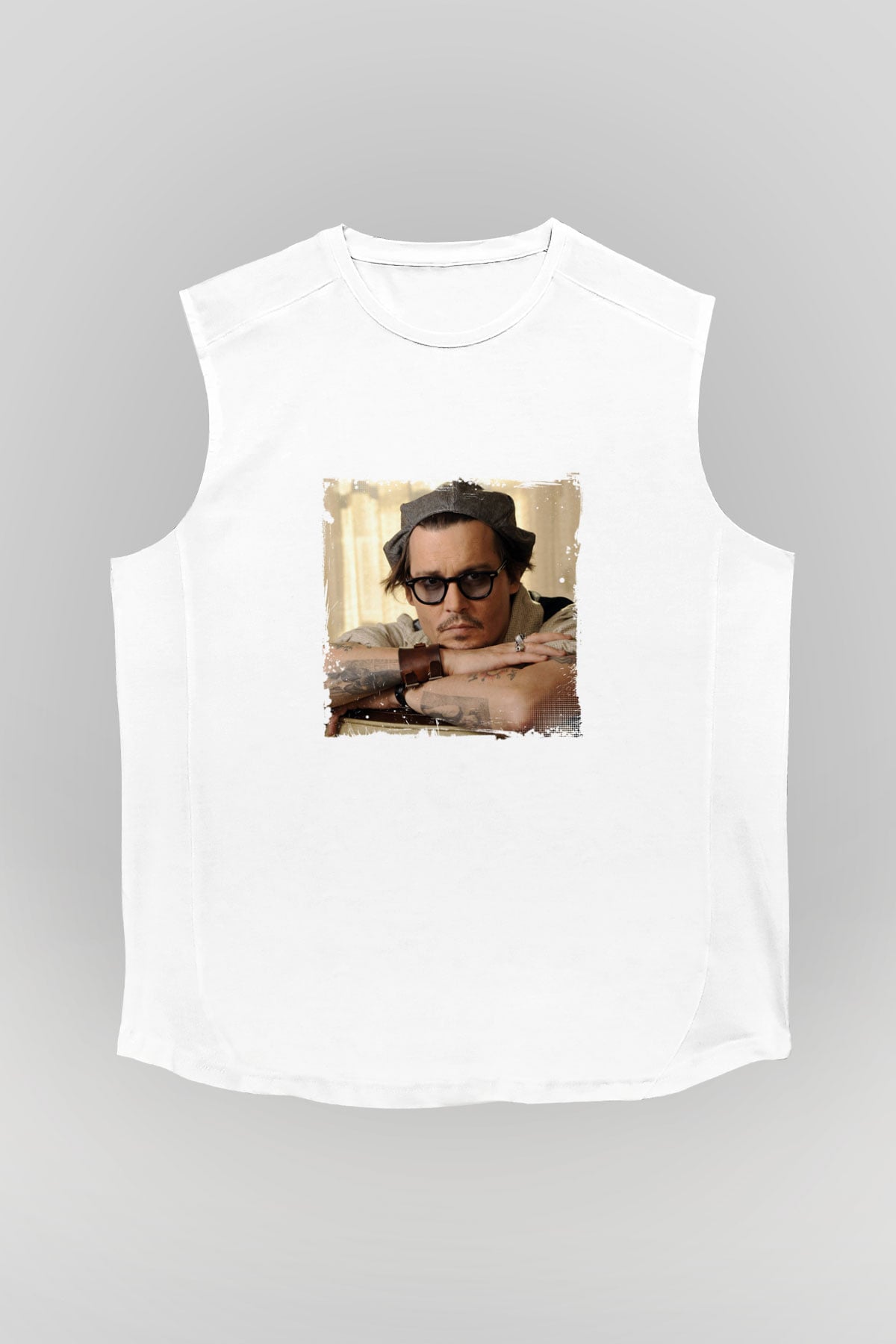 Johnny Depp Unisex Baskılı Beyaz Kolsuz Tişört