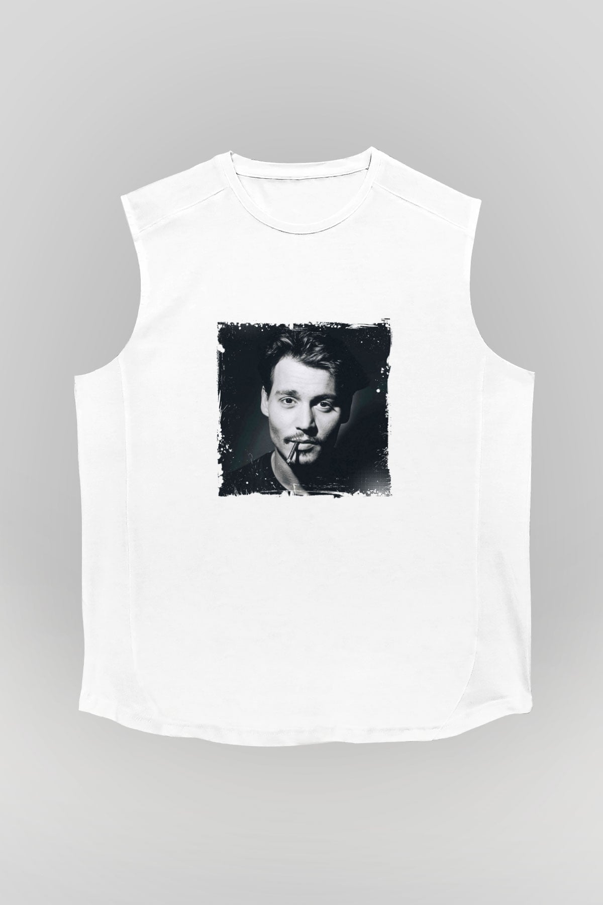Johnny Depp Unisex Baskılı Beyaz Kolsuz Tişört