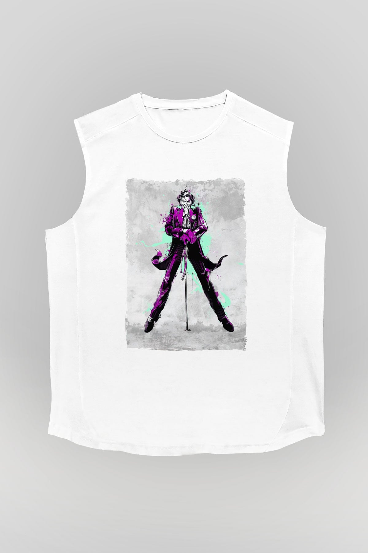 Joker Baskılı Unisex Beyaz  Kolsuz Tişört