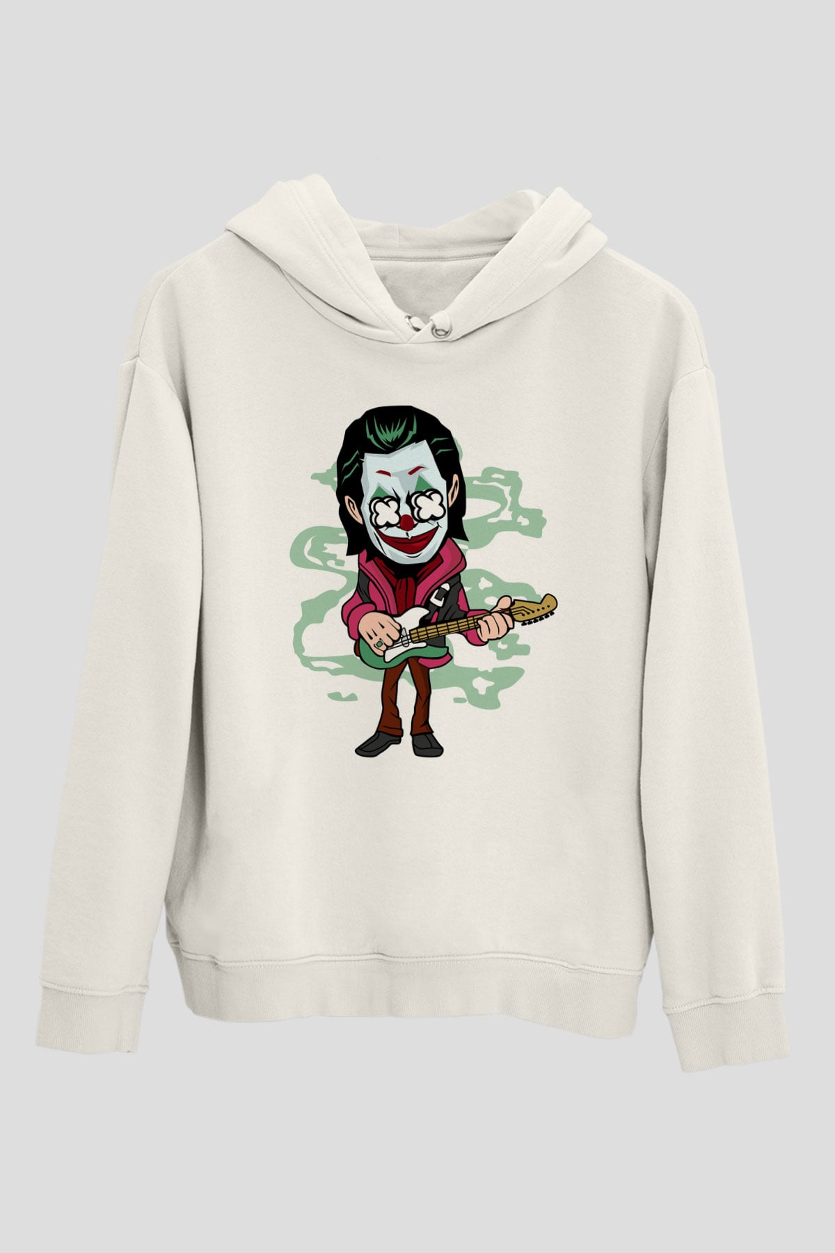 Joker Rockstar Baskılı Unisex Beyaz Hoodie