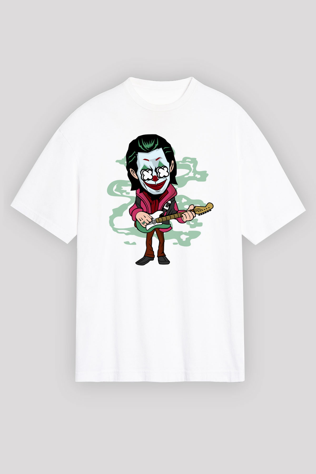 Joker Rockstar Baskılı Unisex Beyaz Oversize Tişört