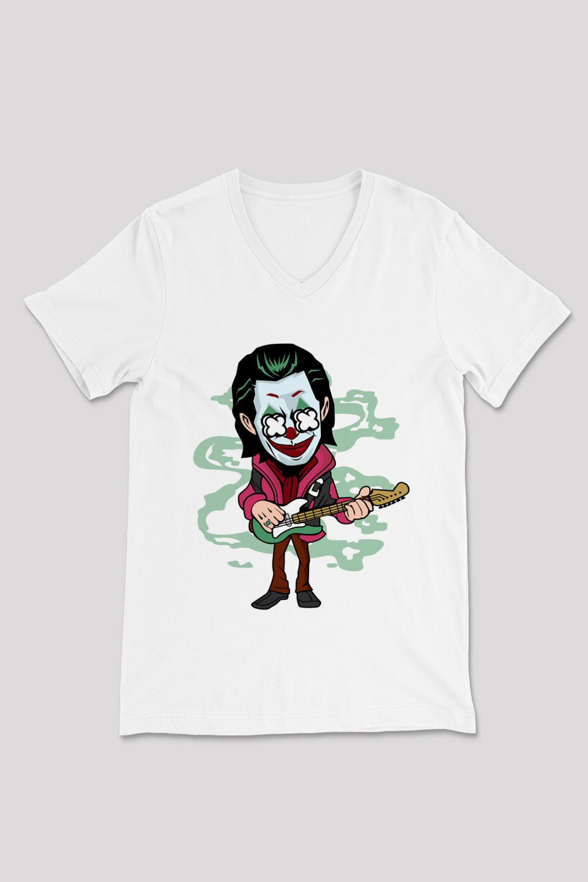 Joker Rockstar Baskılı Unisex Beyaz V Yaka Tişört