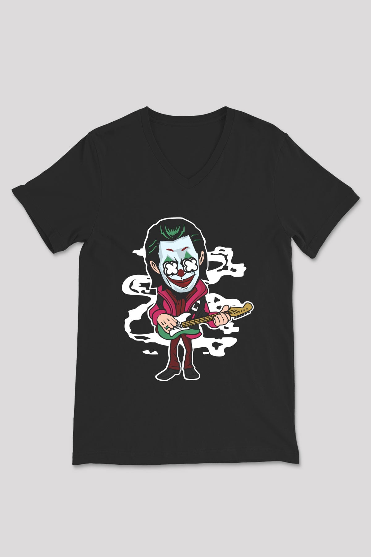 Joker Rockstar Baskılı Unisex Siyah V Yaka Tişört
