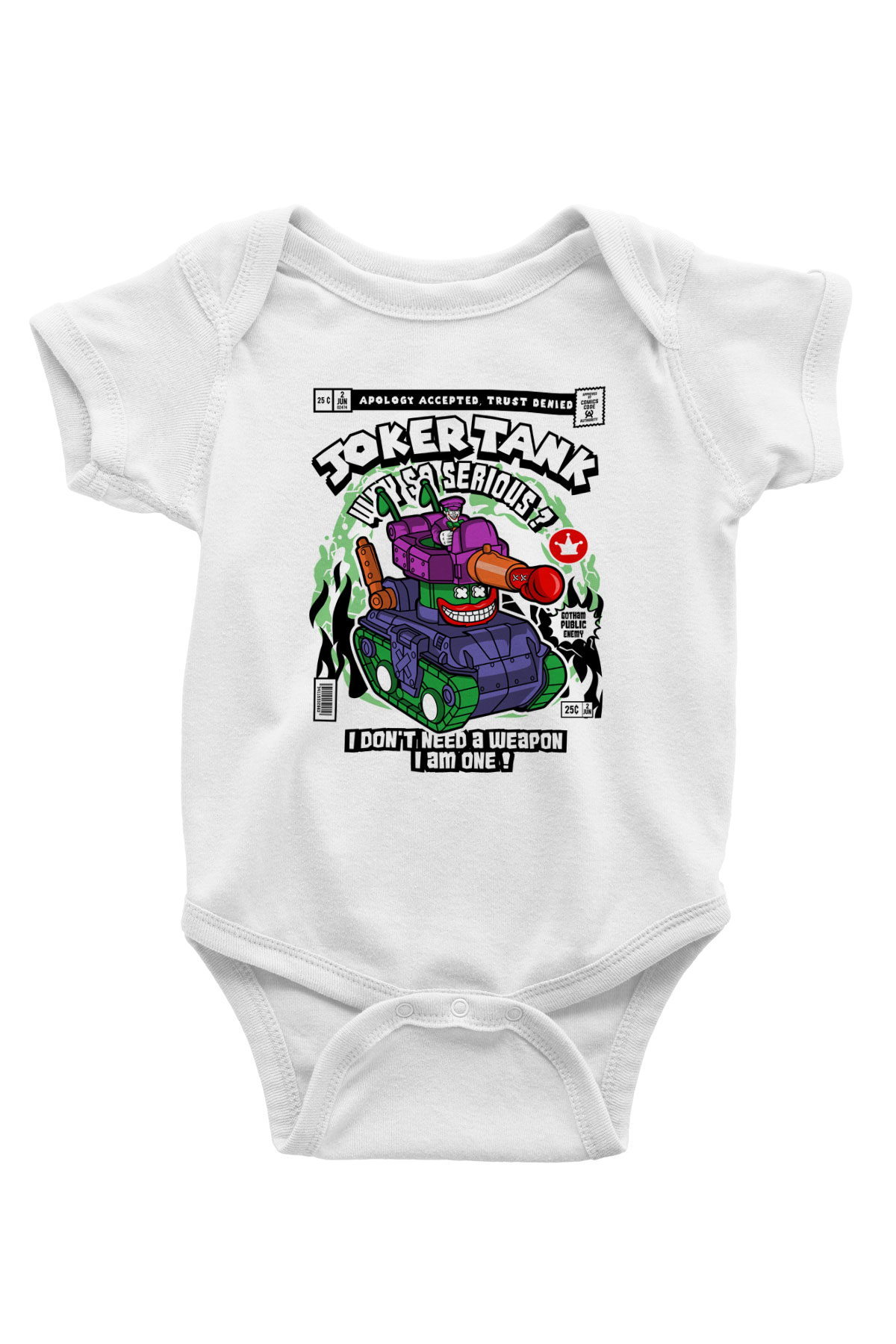 Joker Tank Baskılı Unisex Beyaz Bebek Body - Zıbın