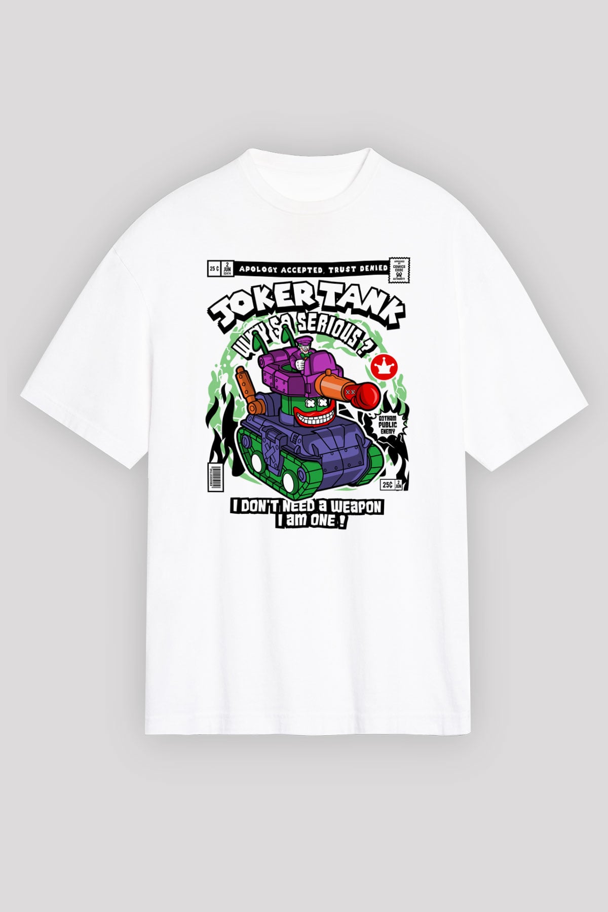 Joker Tank Baskılı Unisex Beyaz Oversize Tişört