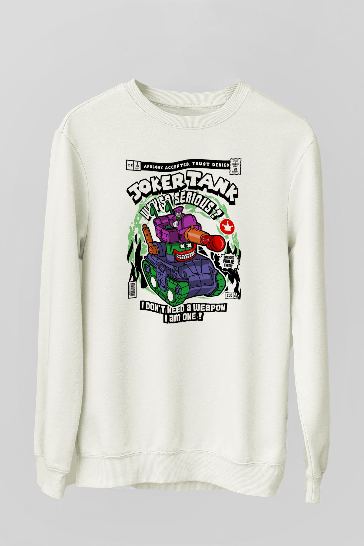 Joker Tank Baskılı Unisex Beyaz Sweatshirt