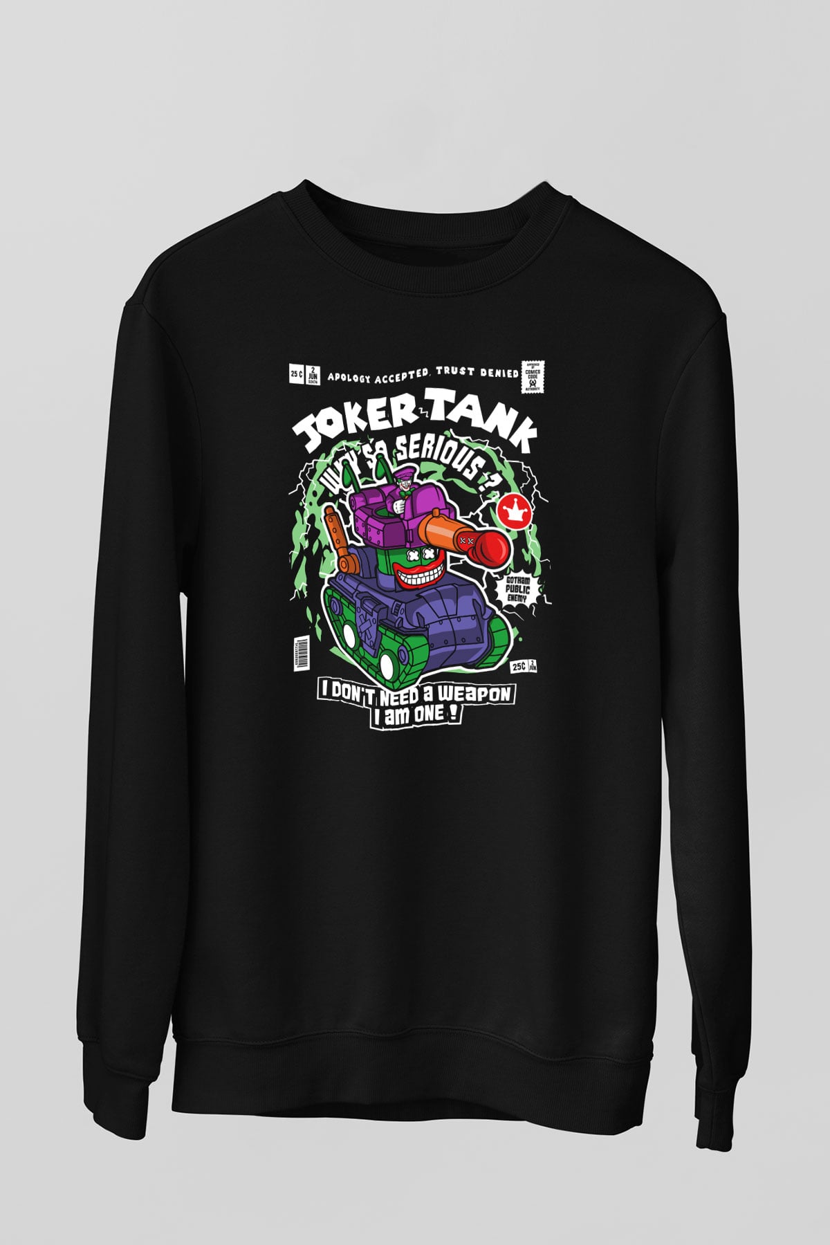 Joker Tank Baskılı Unisex Siyah Sweatshirt
