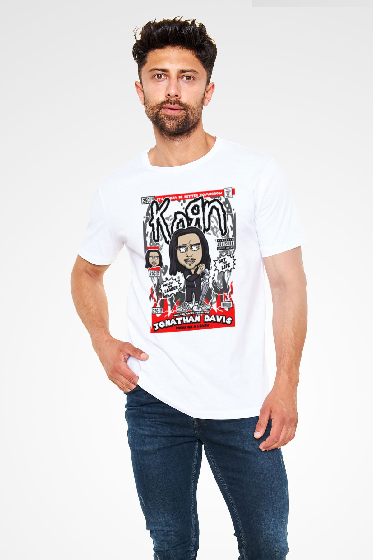 Jonathan Davis KoRn  Baskılı Unisex Beyaz Tişört