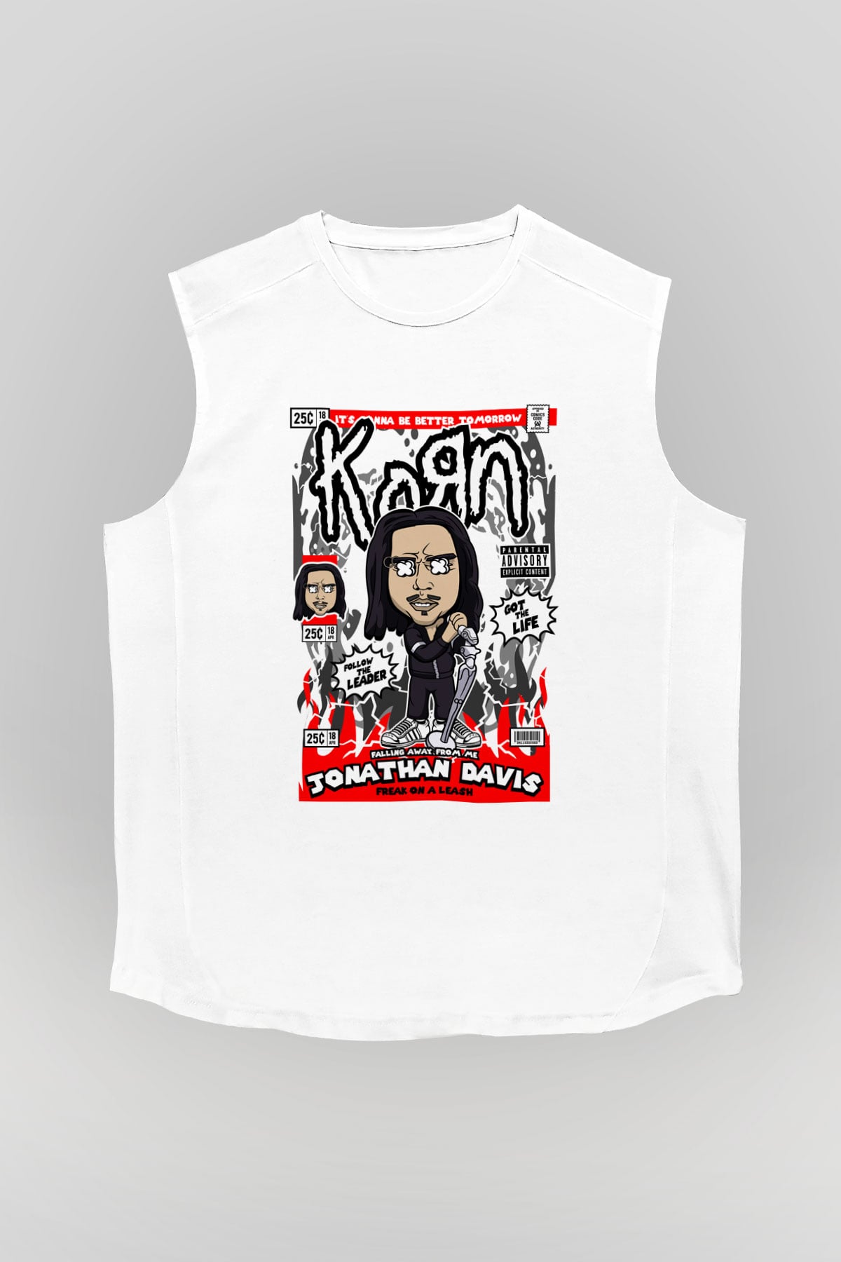 Jonathan Davis KoRn  Baskılı Unisex Beyaz Kolsuz Tişört